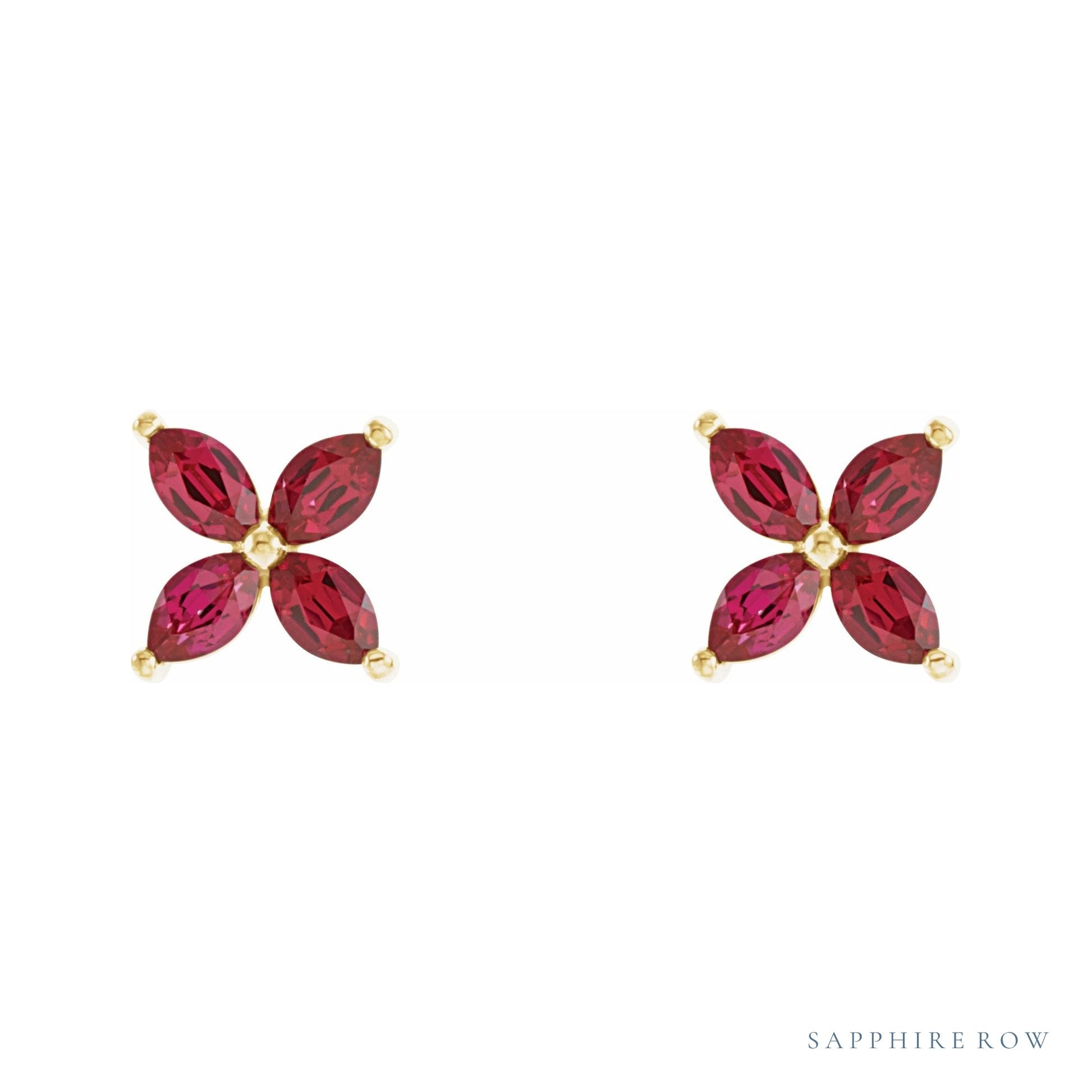 Sapphire Row Lab-Grown Gemstone Fleur Earrings - Ruby, 14K Yellow Gold (view 2)