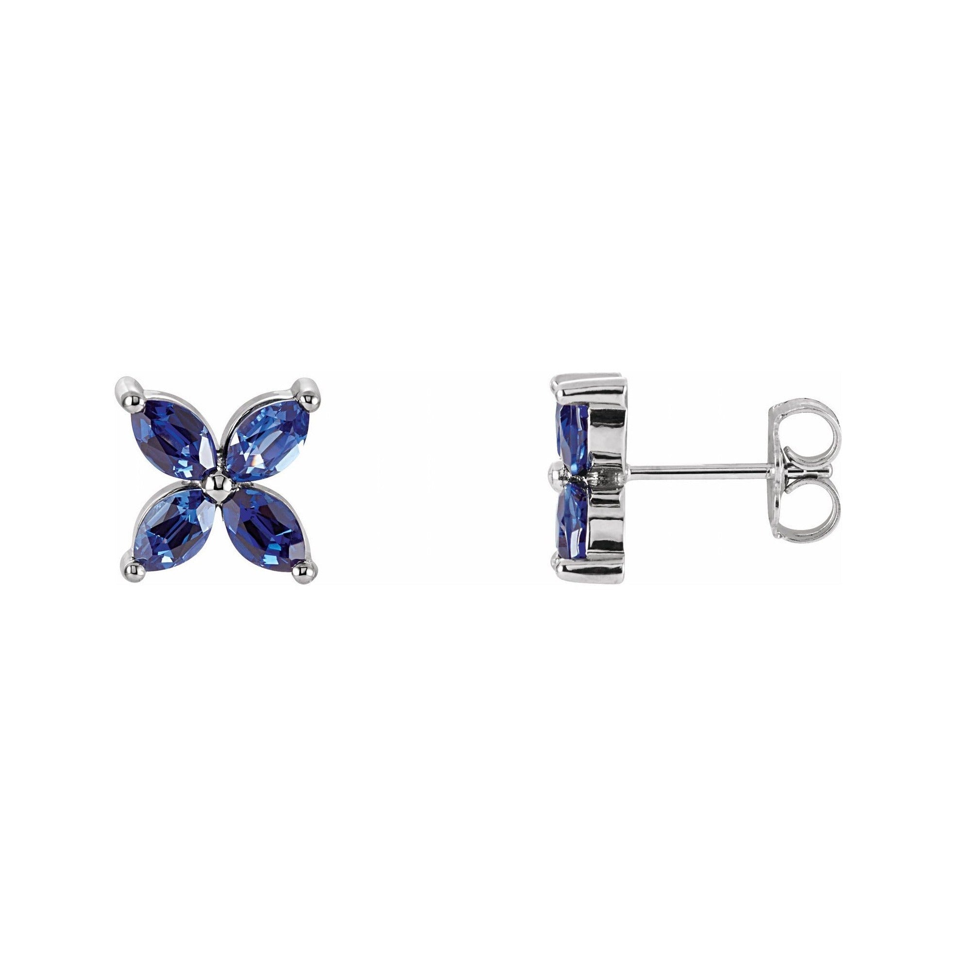 Sapphire Row Lab-Grown Gemstone Fleur Earrings - Blue Sapphire, 14K White Gold