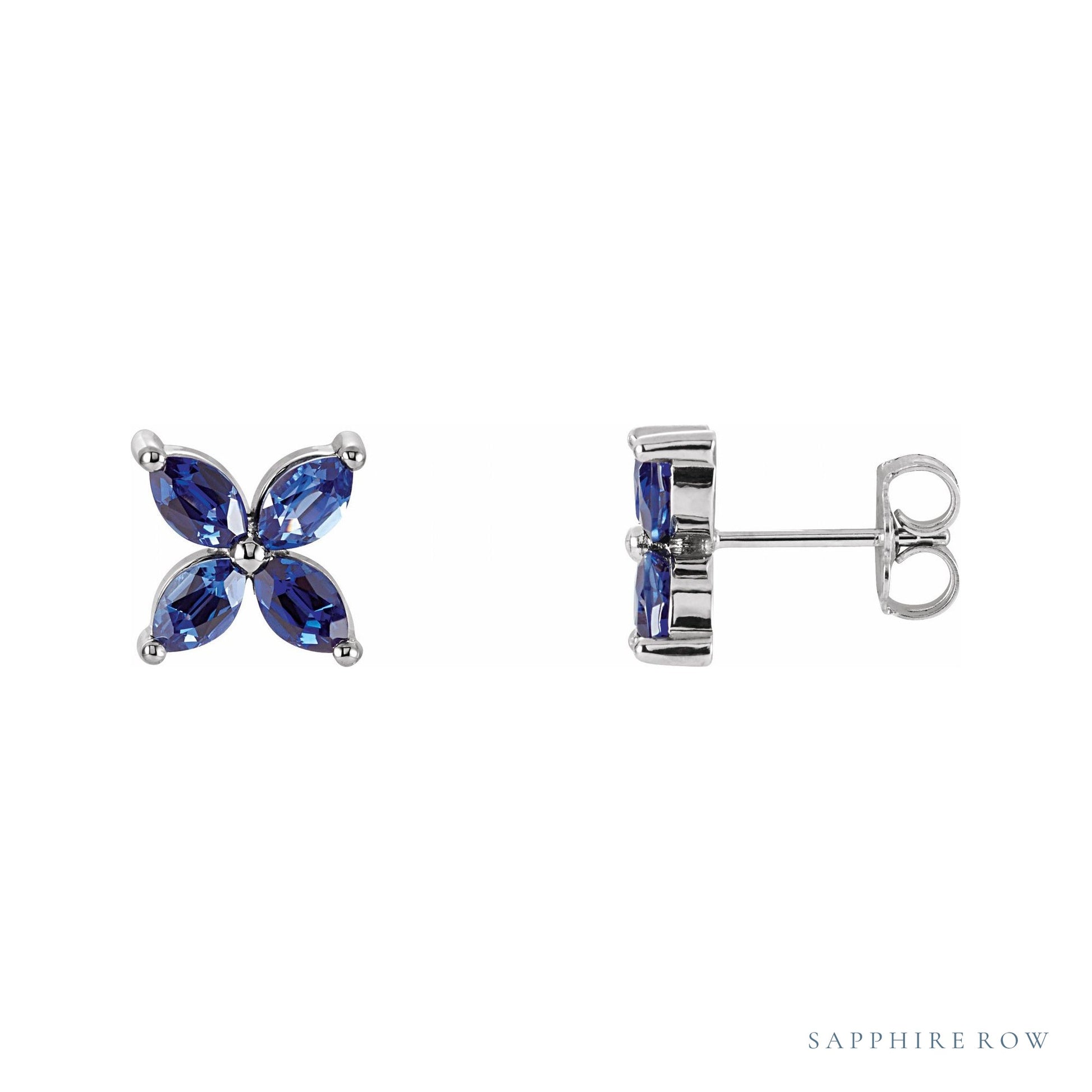 Sapphire Row Lab-Grown Gemstone Fleur Earrings - Blue Sapphire, 14K White Gold