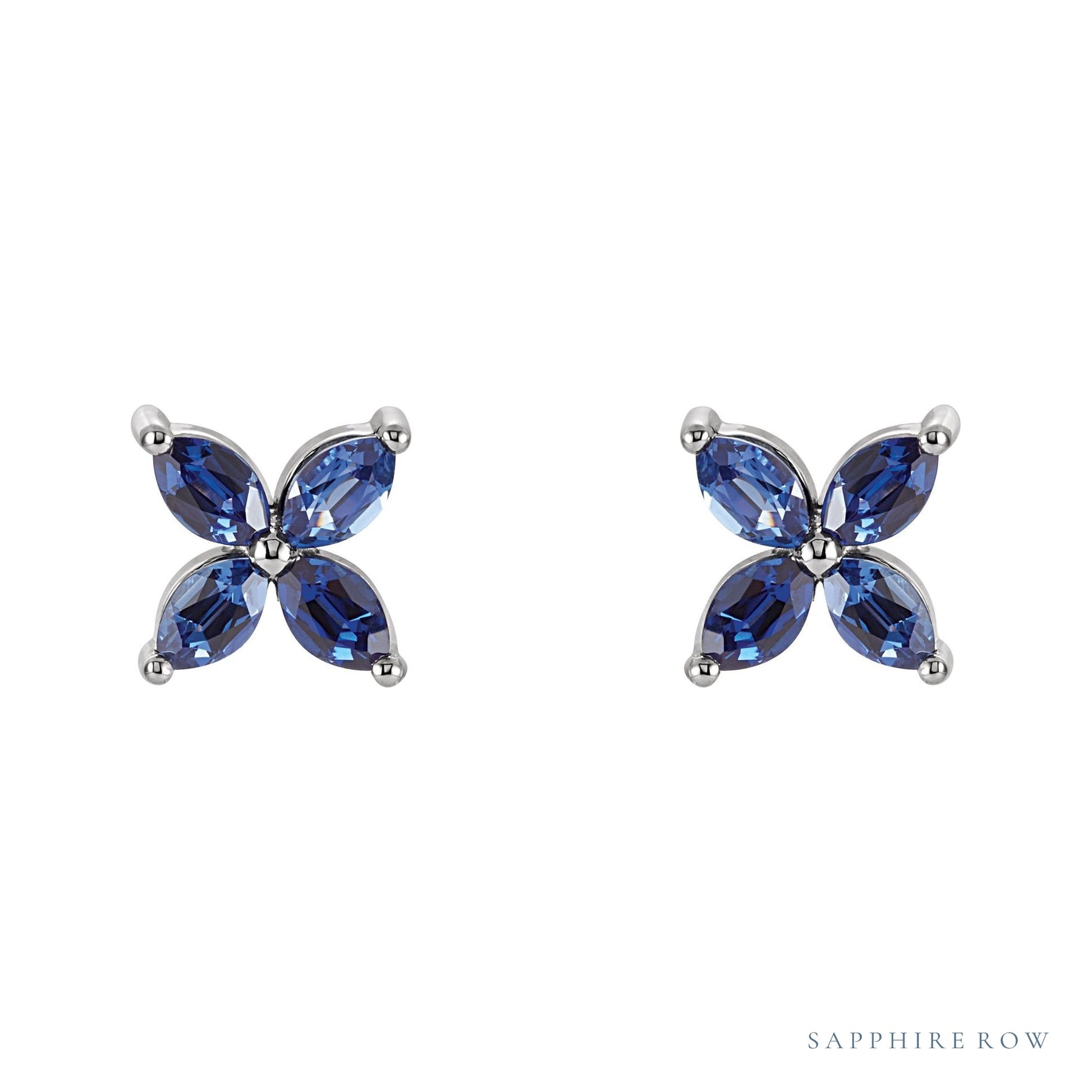 Sapphire Row Lab-Grown Gemstone Fleur Earrings - Blue Sapphire, 14K White Gold (view 2)
