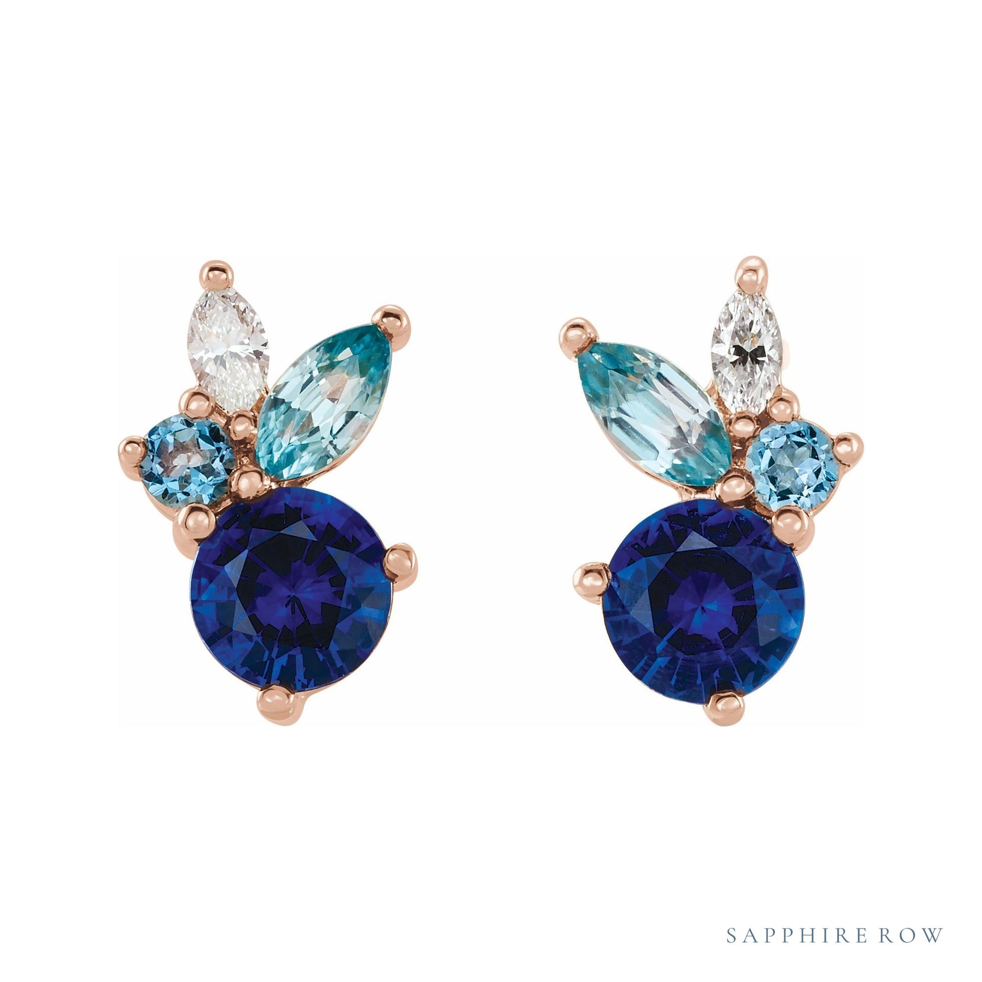 Sapphire Row Natural Blue Gemstone Bouquet Earrings - 14K Rose Gold (view 2)