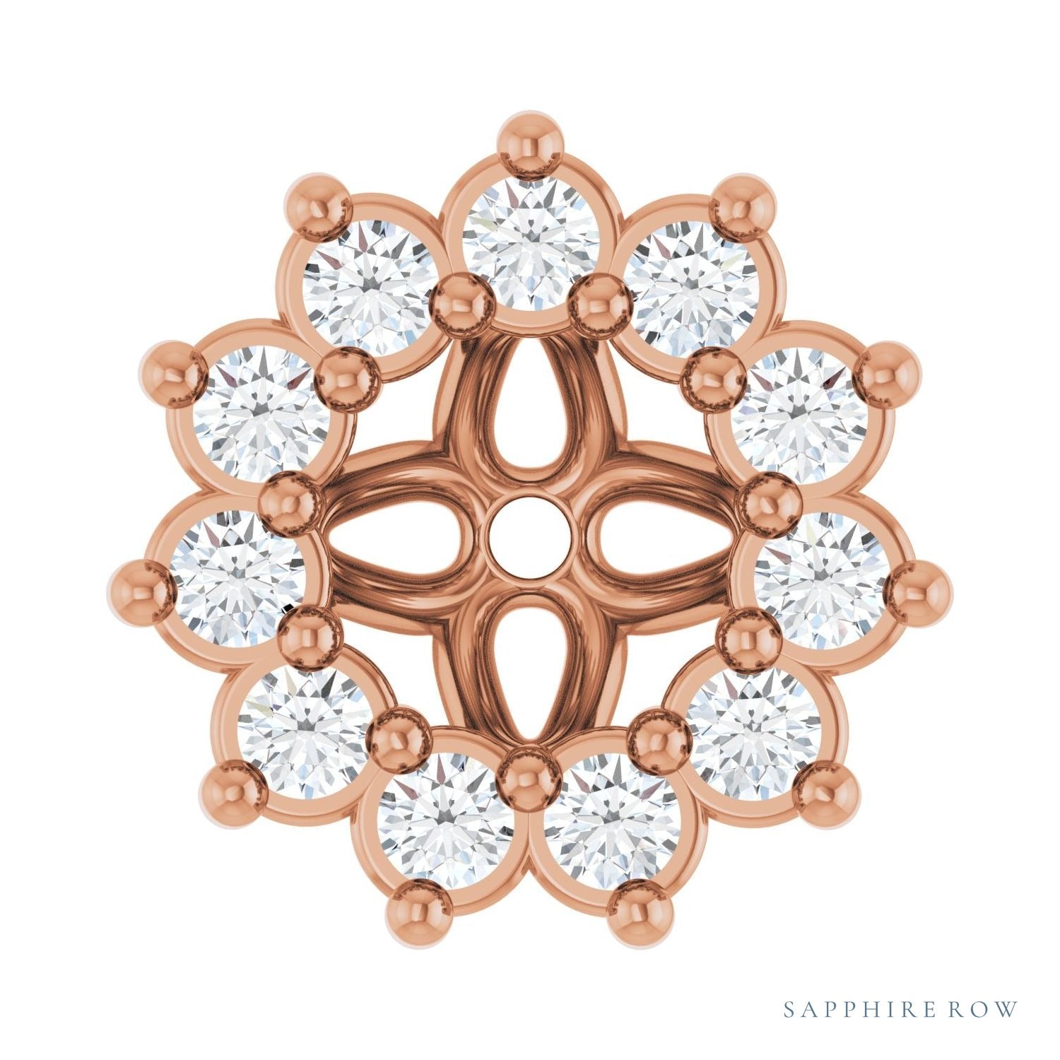 Sapphire Row Natural Diamond 3-Prong Halo Jacket Earrings - 14K Rose Gold, 3 mm
