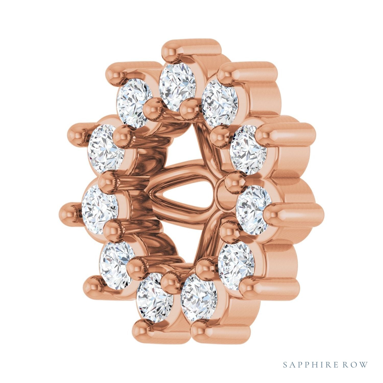 Sapphire Row Natural Diamond 3-Prong Halo Jacket Earrings - 14K Rose Gold, 3 mm (view 2)
