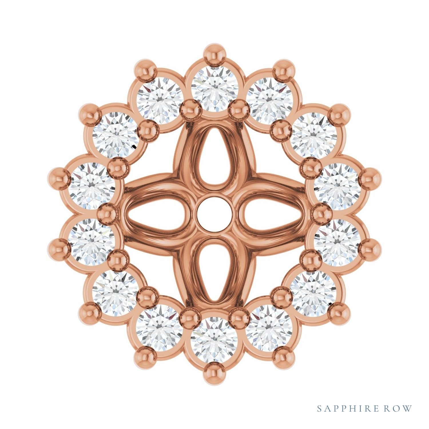 Sapphire Row Natural Diamond 3-Prong Halo Jacket Earrings - 14K Rose Gold, 4 mm