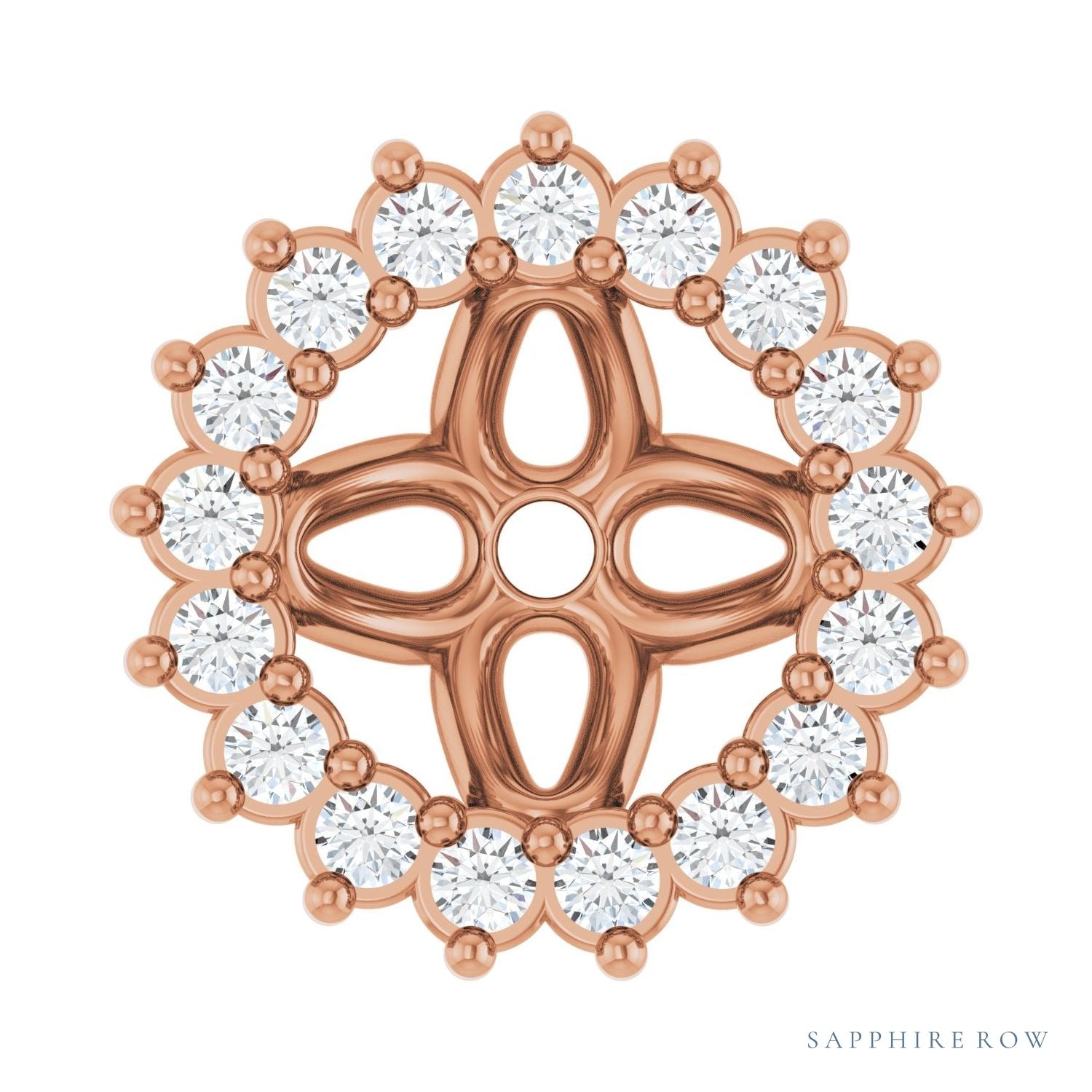 Sapphire Row Natural Diamond 3-Prong Halo Jacket Earrings - 14K Rose Gold, 5 mm