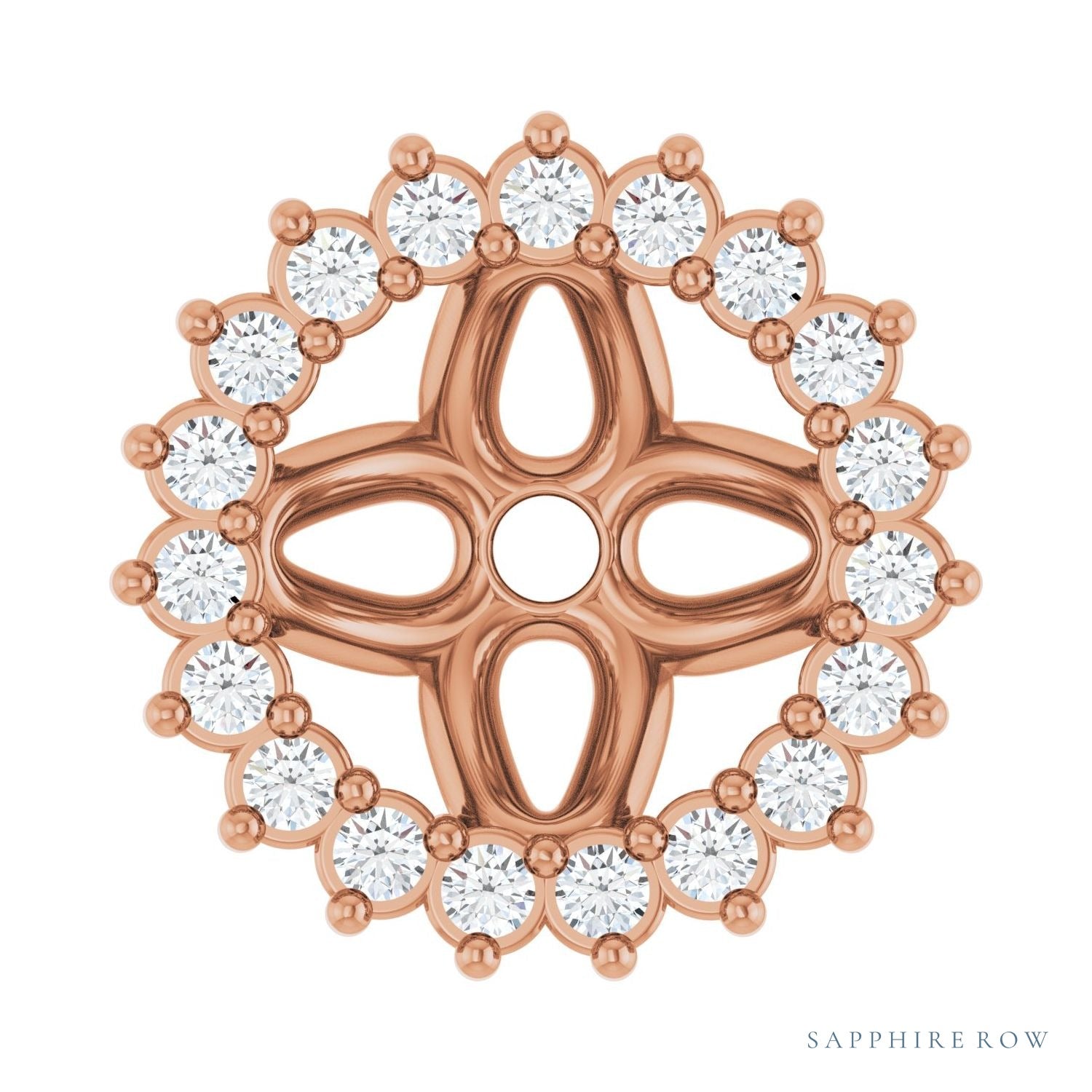 Sapphire Row Natural Diamond 3-Prong Halo Jacket Earrings - 14K Rose Gold, 6 mm