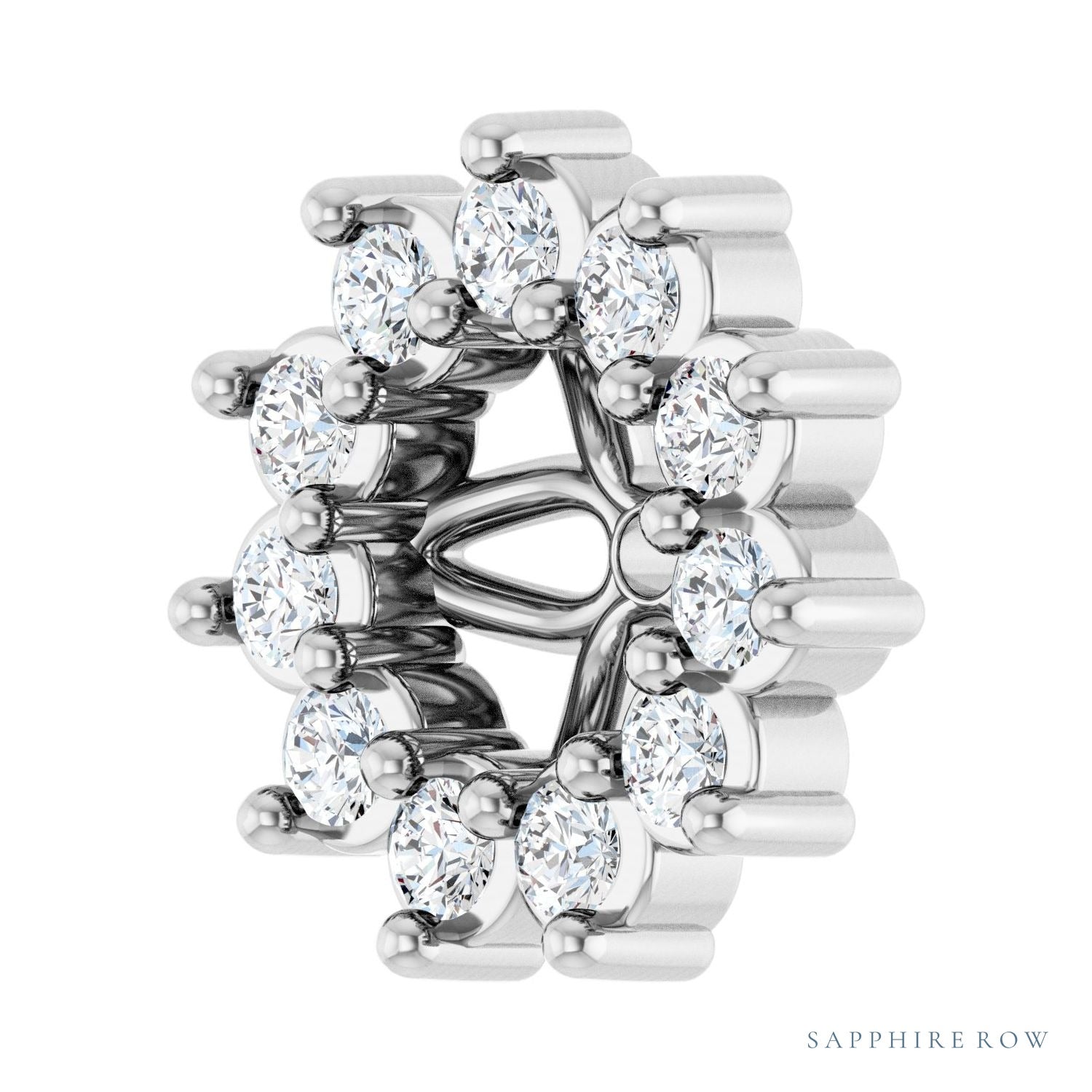 Sapphire Row Natural Diamond 3-Prong Halo Jacket Earrings - 14K White Gold, 3 mm (view 2)