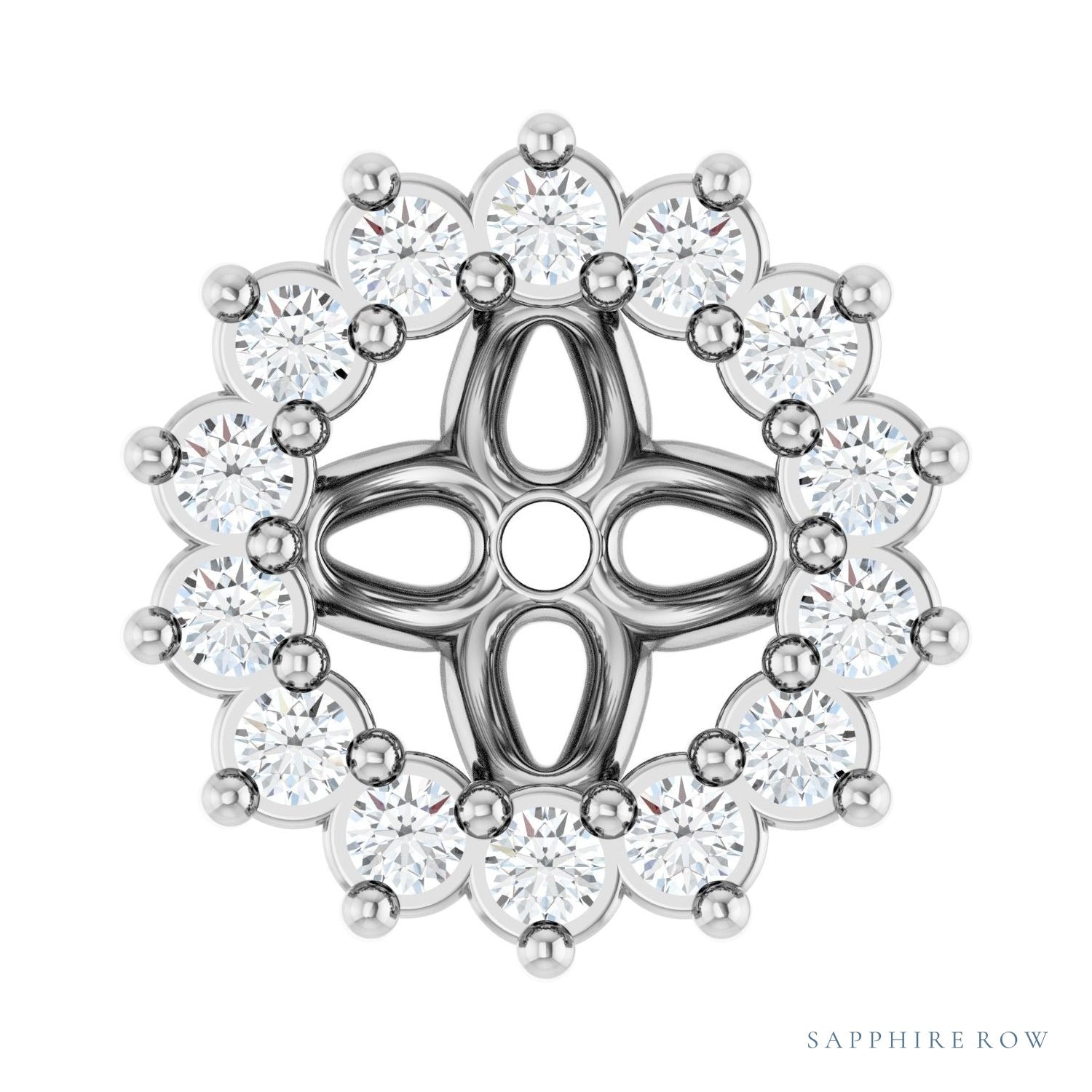 Sapphire Row Natural Diamond 3-Prong Halo Jacket Earrings - 14K White Gold, 4 mm