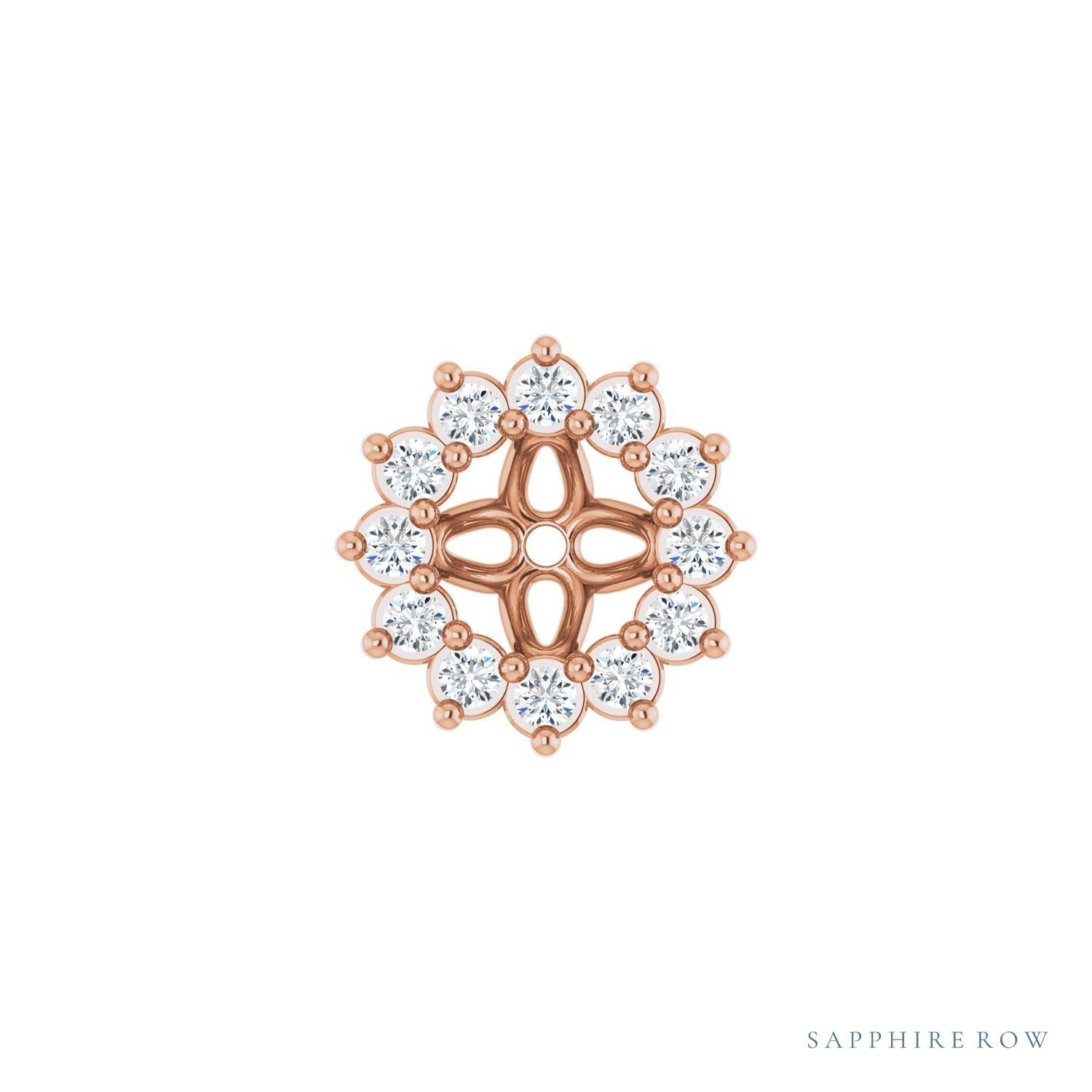 Sapphire Row Natural Diamond 3-Prong Halo Jacket Earrings - 14K Rose Gold, 3.5 mm