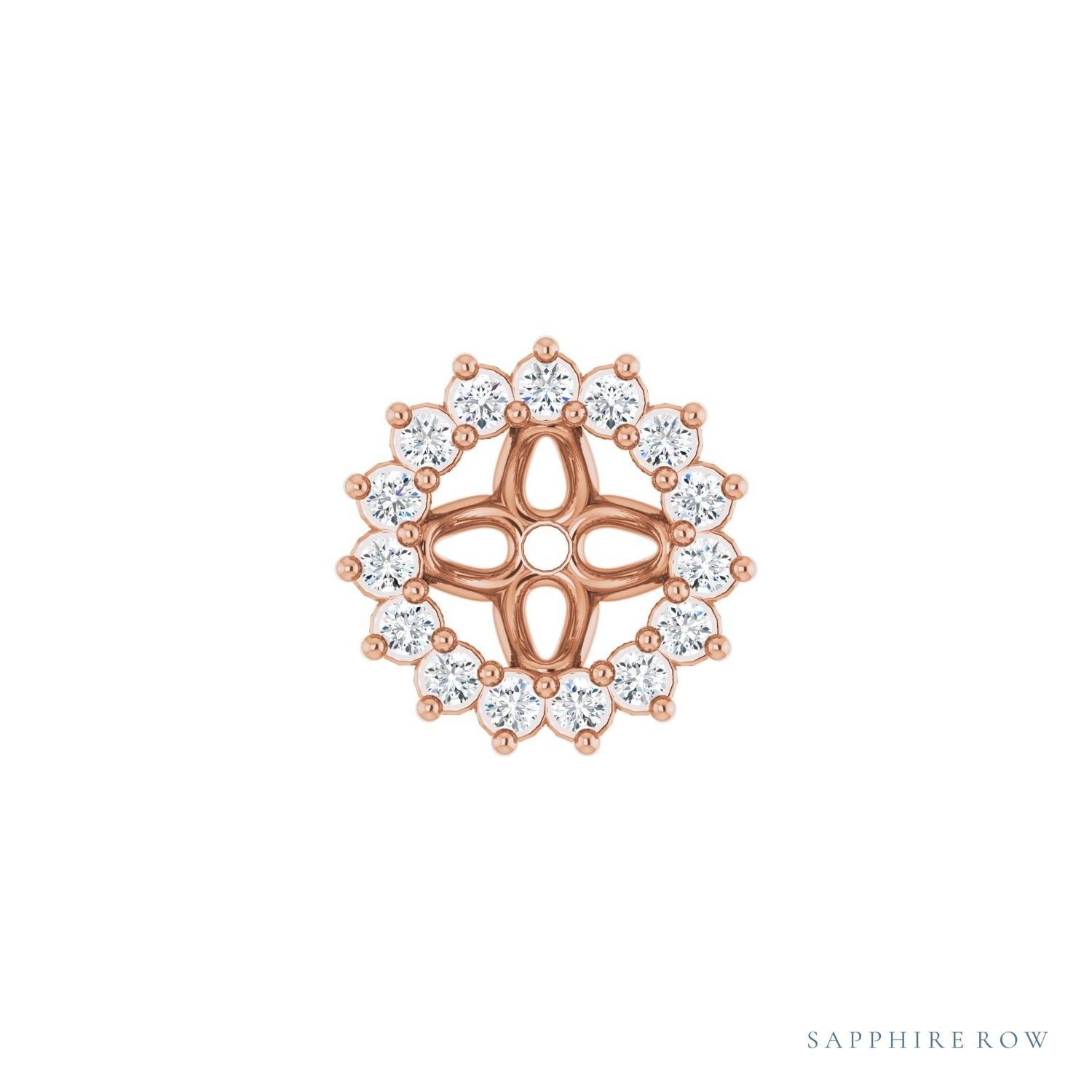 Sapphire Row Natural Diamond 3-Prong Halo Jacket Earrings - 14K Rose Gold, 4.5 mm