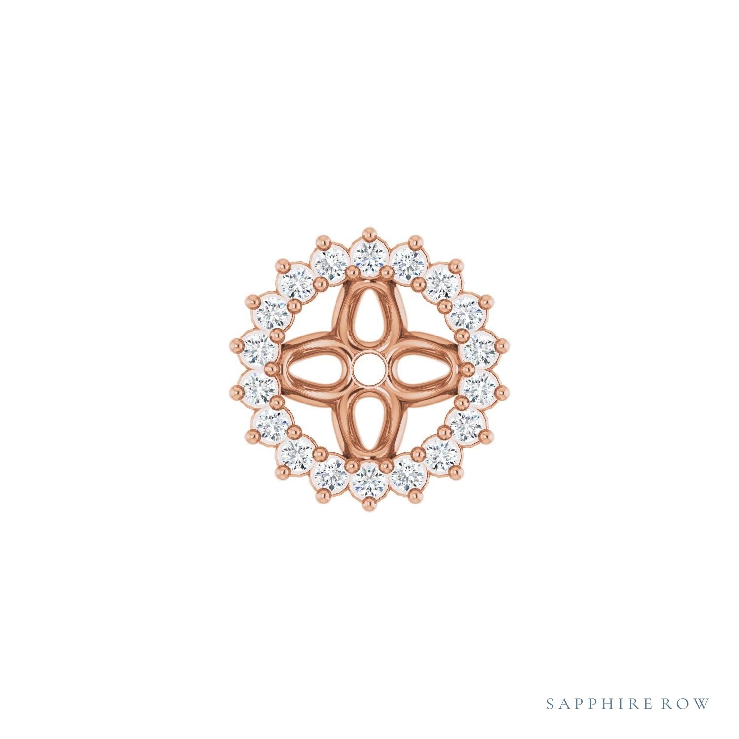 Sapphire Row Natural Diamond 3-Prong Halo Jacket Earrings - 14K Rose Gold, 5.5 mm