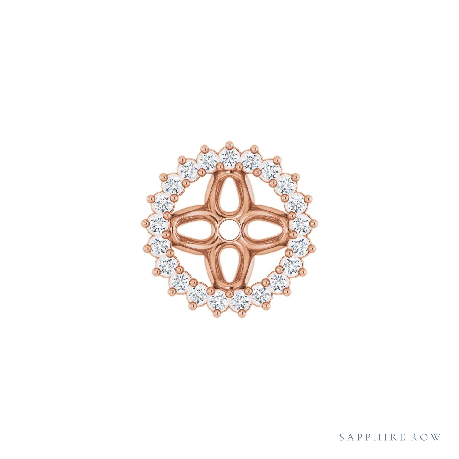 Sapphire Row Natural Diamond 3-Prong Halo Jacket Earrings - 14K Rose Gold, 6.5 mm