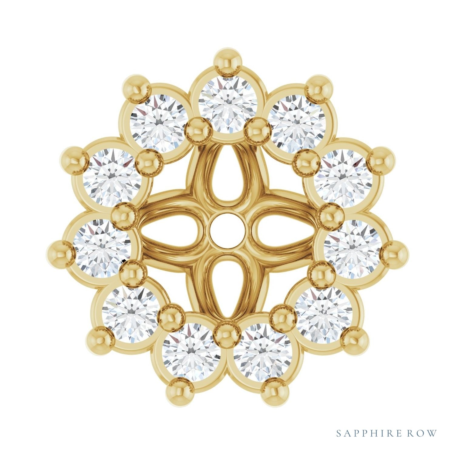 Sapphire Row Natural Diamond 3-Prong Halo Jacket Earrings - 14K Yellow Gold, 3 mm