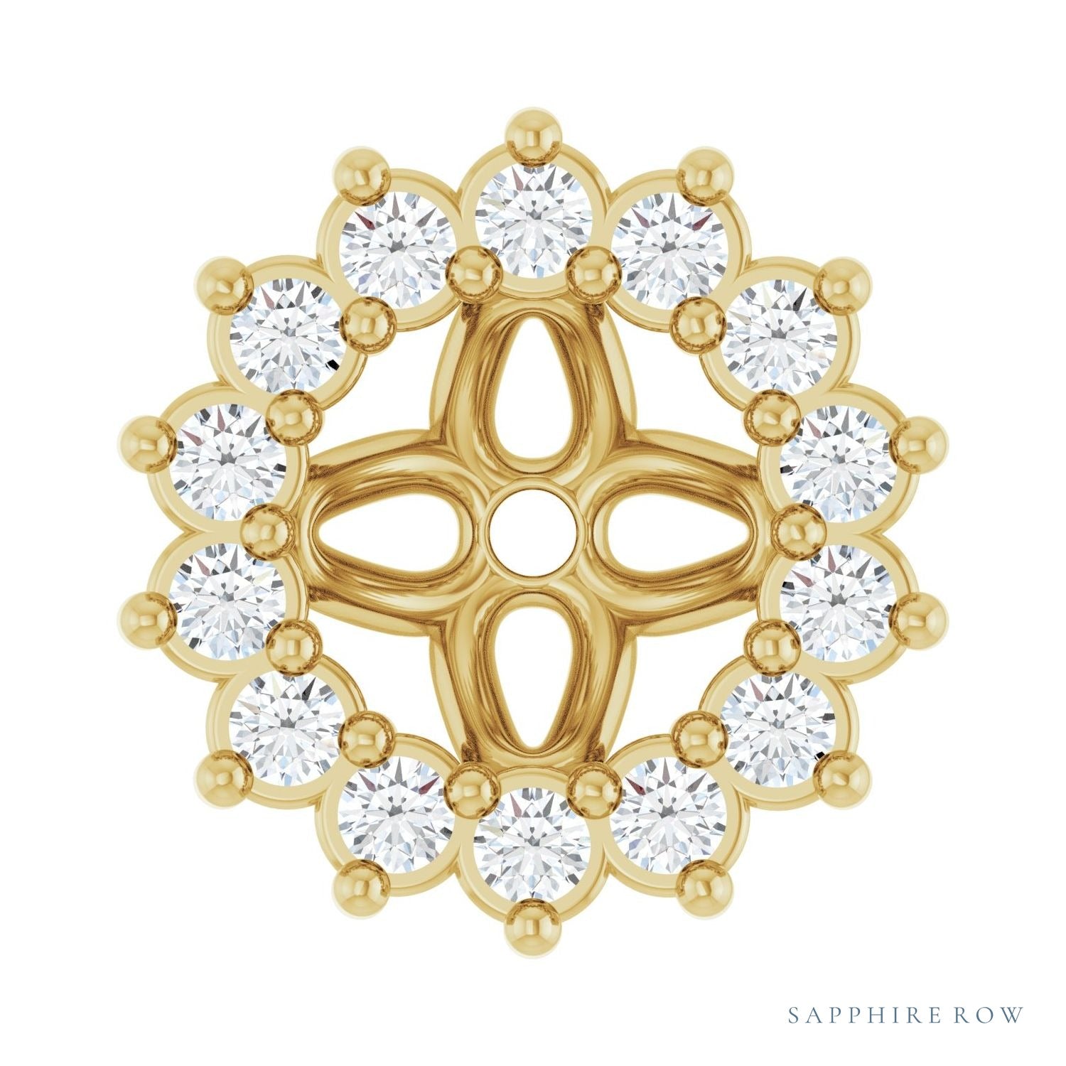 Sapphire Row Natural Diamond 3-Prong Halo Jacket Earrings - 14K Yellow Gold, 4 mm