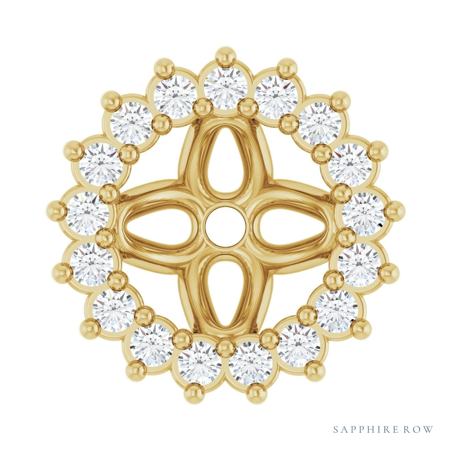 Sapphire Row Natural Diamond 3-Prong Halo Jacket Earrings - 14K Yellow Gold, 5 mm