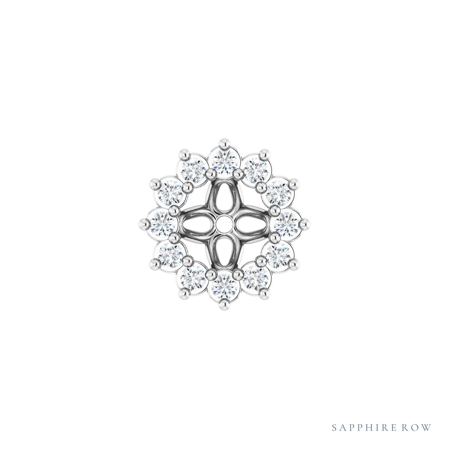 Sapphire Row Natural Diamond 3-Prong Halo Jacket Earrings - 14K White Gold, 3.5 mm