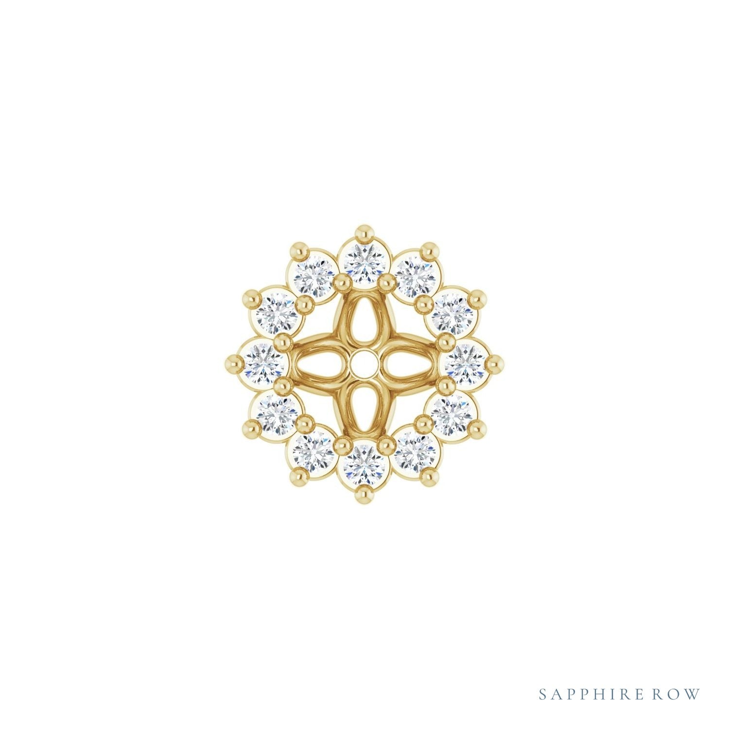 Sapphire Row Natural Diamond 3-Prong Halo Jacket Earrings - 14K Yellow Gold, 3.5 mm