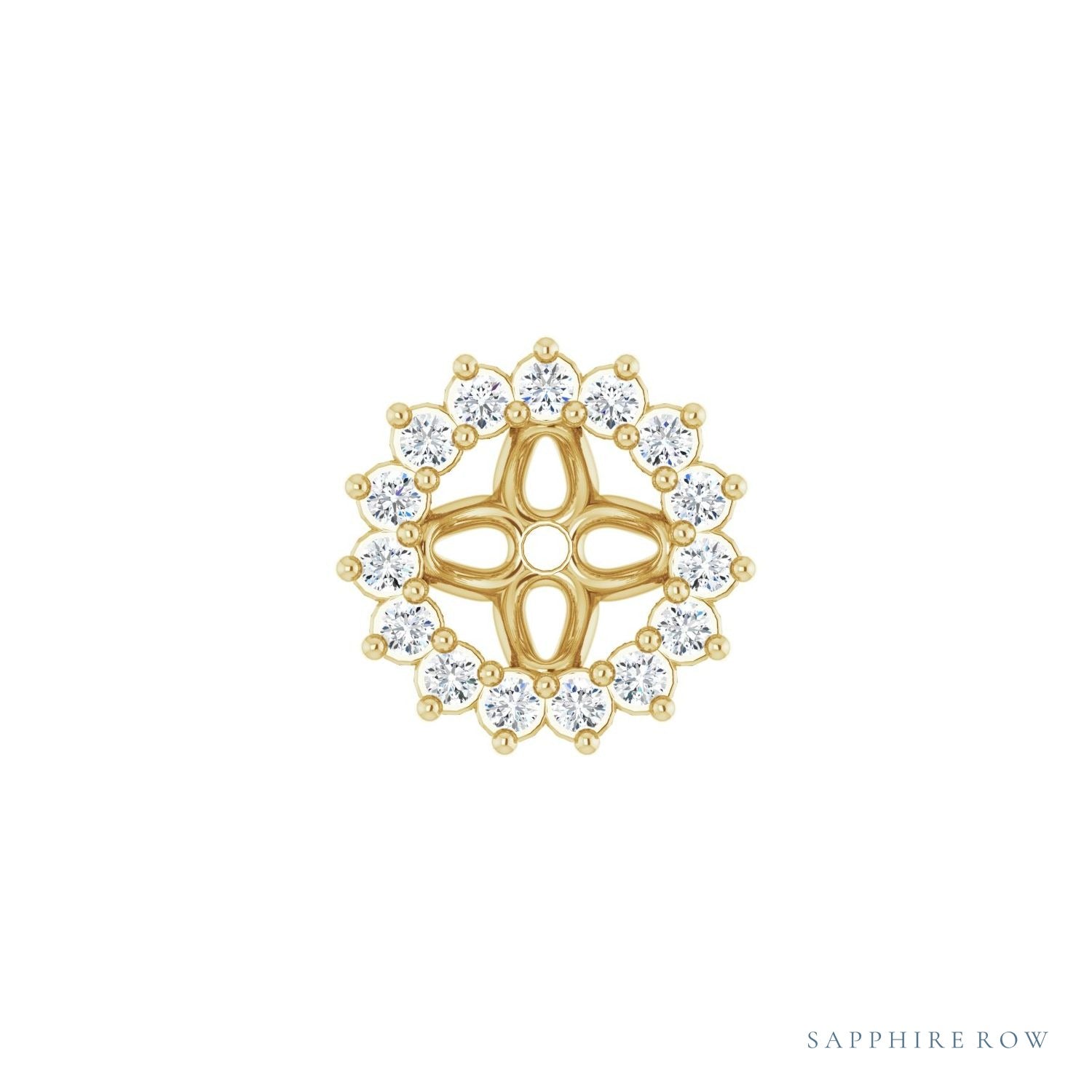 Sapphire Row Natural Diamond 3-Prong Halo Jacket Earrings - 14K Yellow Gold, 4.5 mm