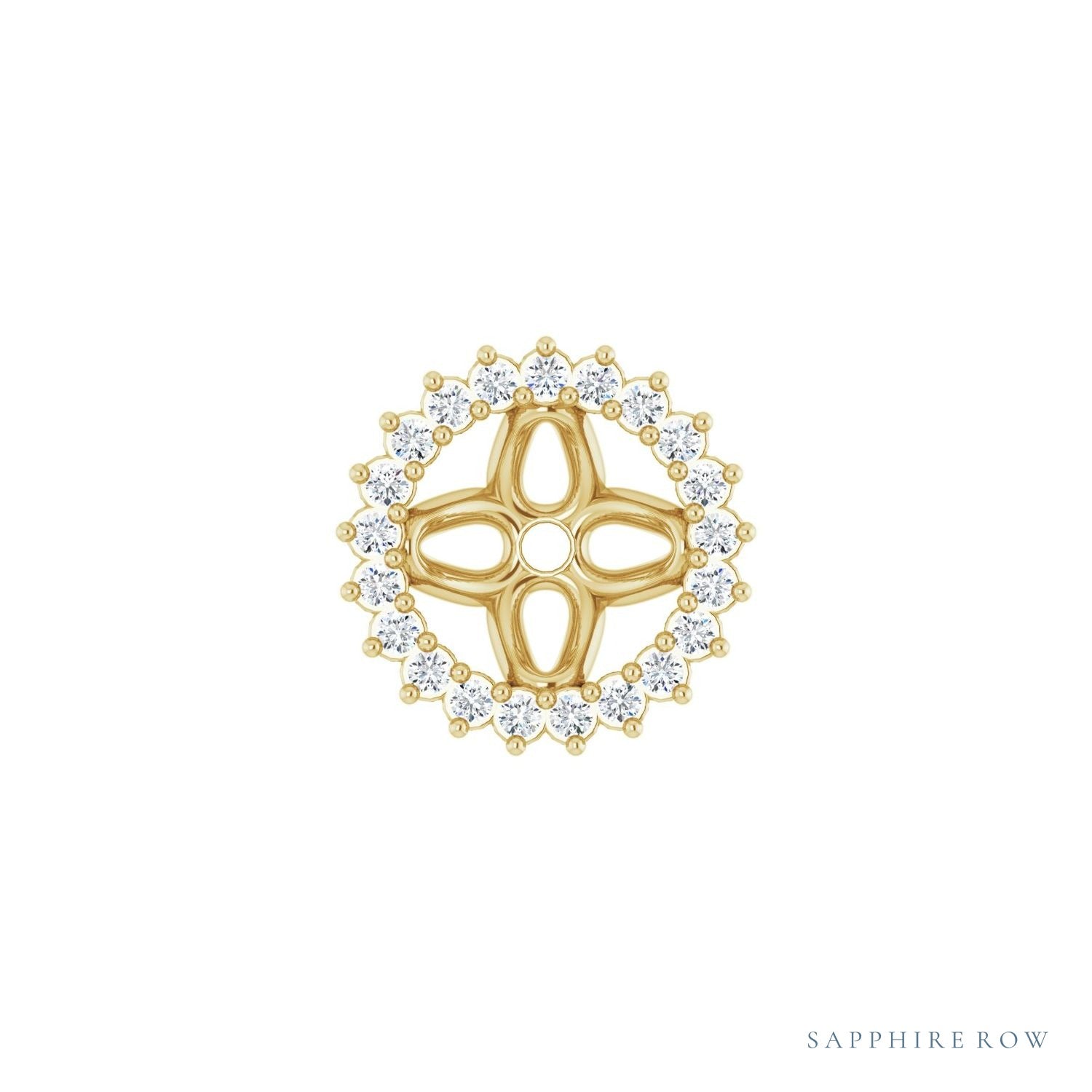 Sapphire Row Natural Diamond 3-Prong Halo Jacket Earrings - 14K Yellow Gold, 6.5 mm