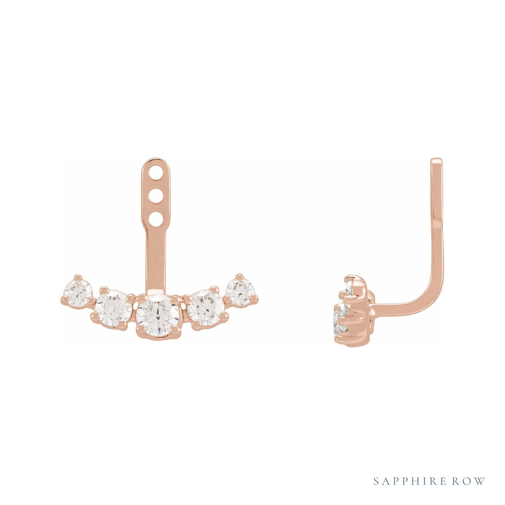 Sapphire Row Lab-Grown Diamond Hanging Bar Jacket Earrings - 14K Rose Gold