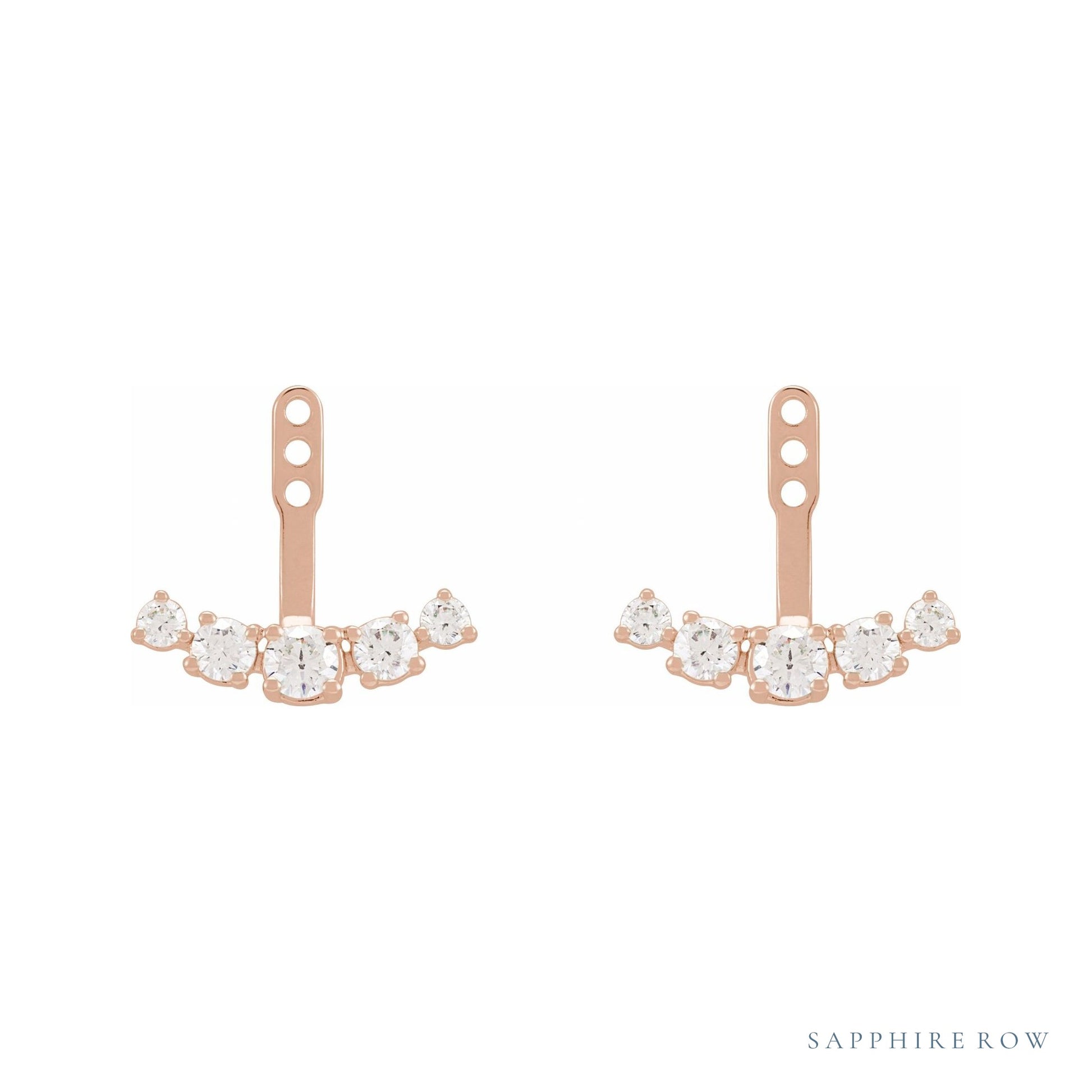 Sapphire Row Lab-Grown Diamond Hanging Bar Jacket Earrings - 14K Rose Gold (view 2)