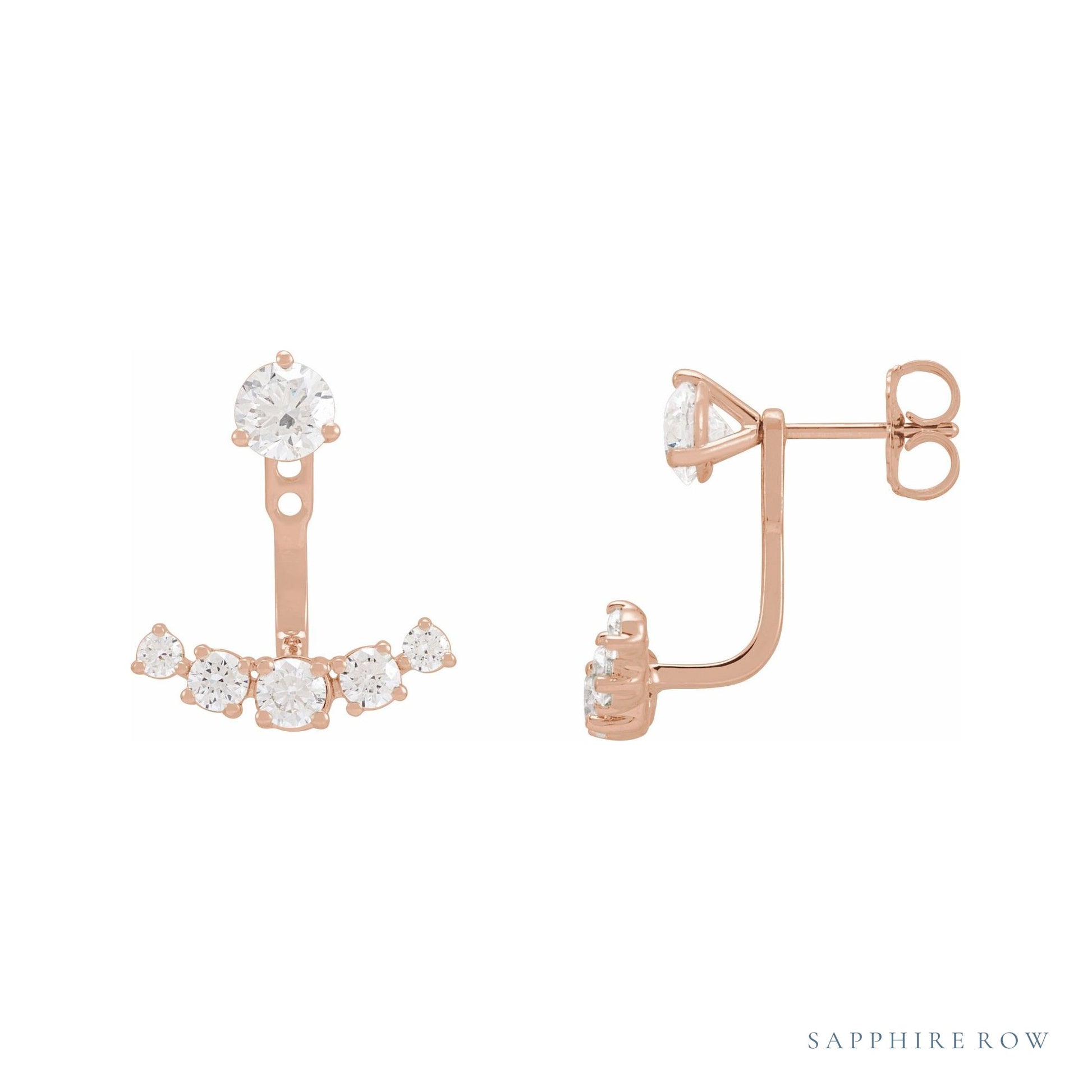 Sapphire Row Lab-Grown Diamond Hanging Bar Jacket Earrings - 14K Rose Gold (view 3)