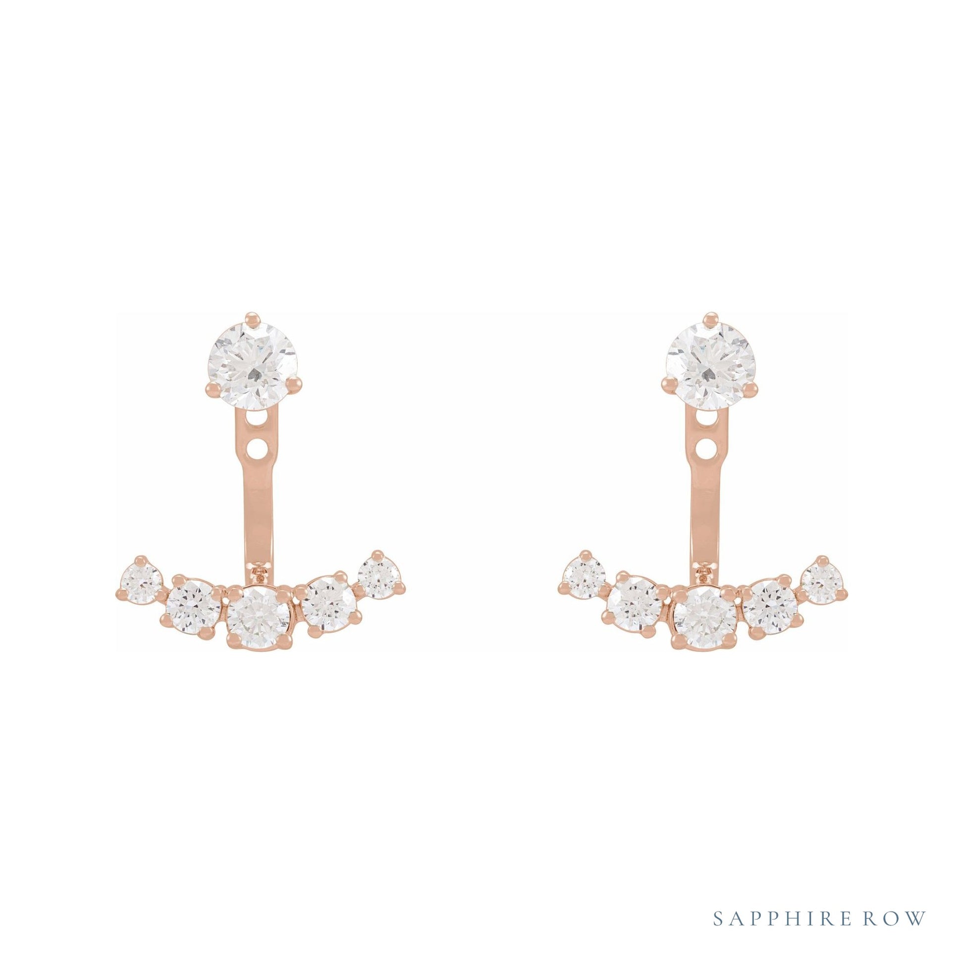 Sapphire Row Lab-Grown Diamond Hanging Bar Jacket Earrings - 14K Rose Gold (view 4)