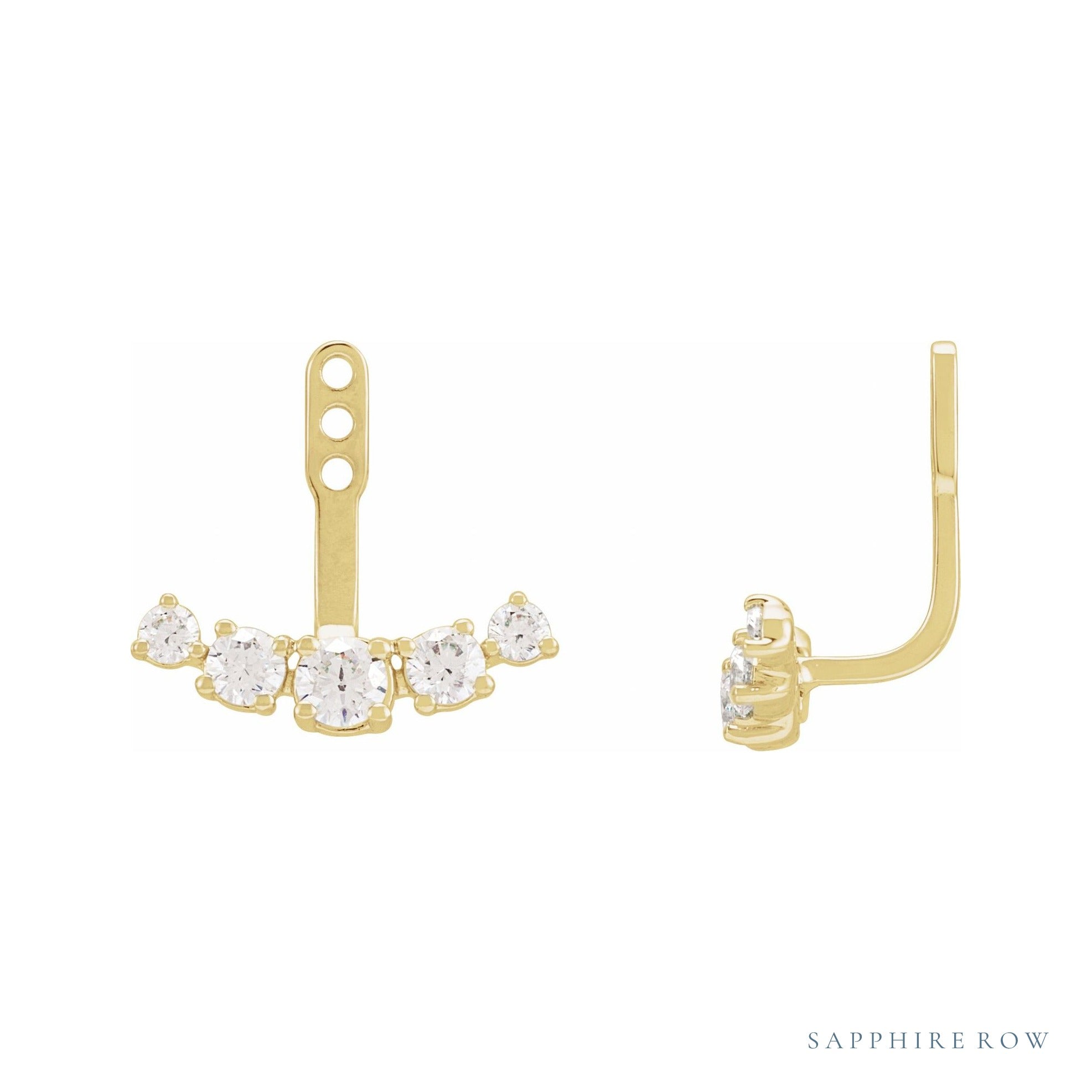 Sapphire Row Lab-Grown Diamond Hanging Bar Jacket Earrings - 14K Yellow Gold