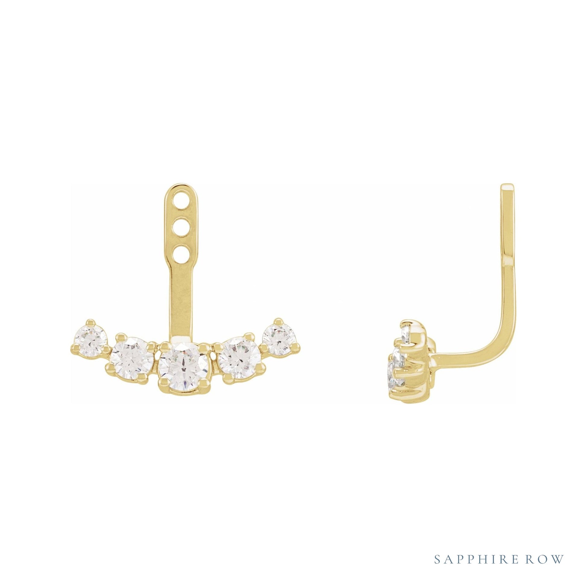 Sapphire Row Lab-Grown Diamond Hanging Bar Jacket Earrings - 14K Yellow Gold