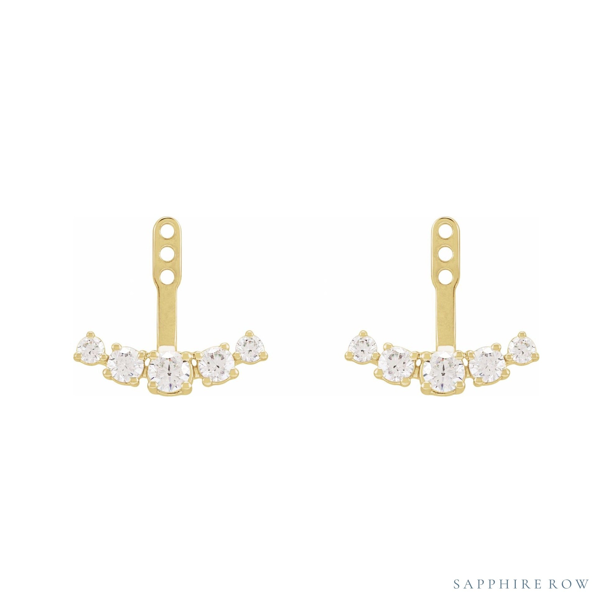 Sapphire Row Lab-Grown Diamond Hanging Bar Jacket Earrings - 14K Yellow Gold (view 2)