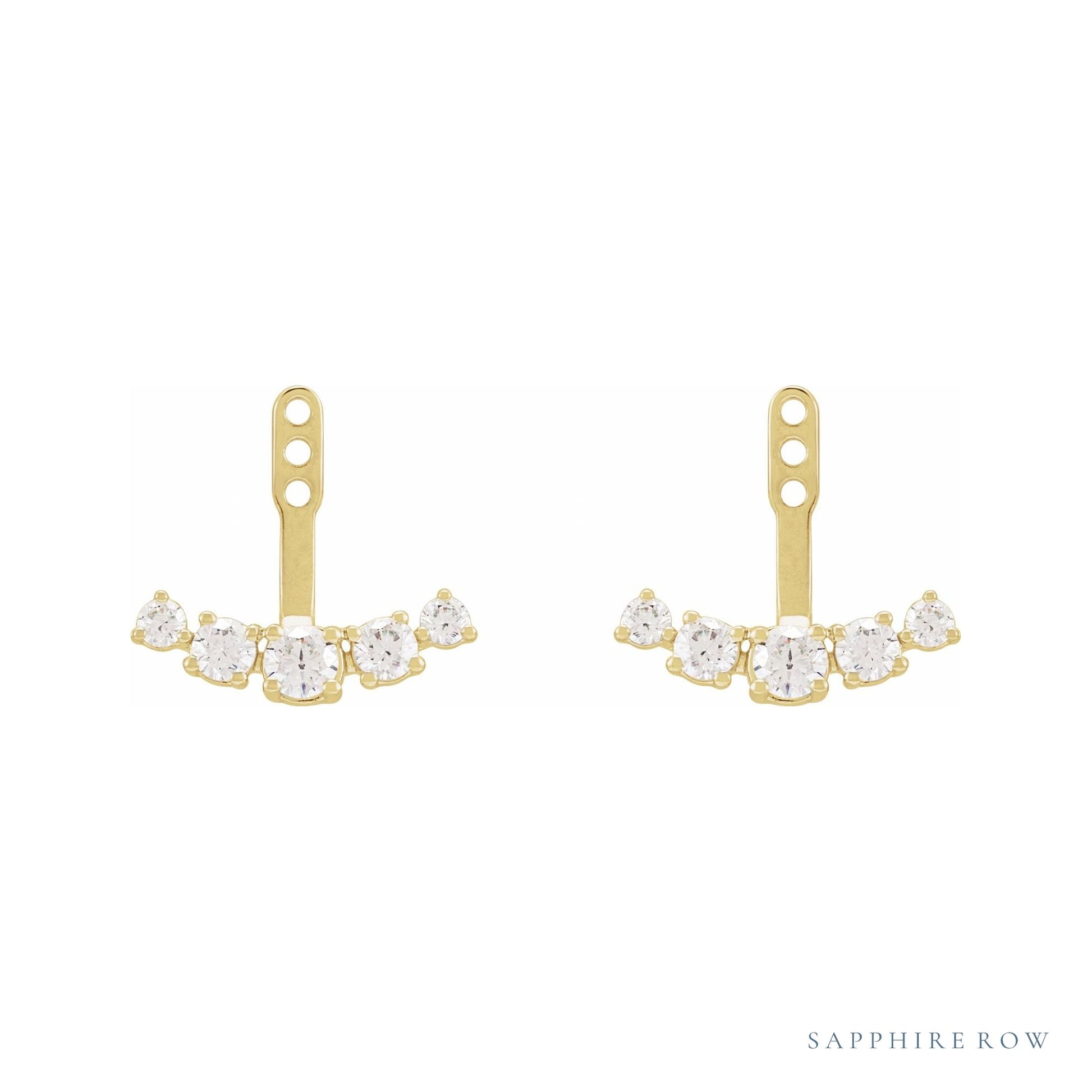 Sapphire Row Lab-Grown Diamond Hanging Bar Jacket Earrings - 14K Yellow Gold (view 2)