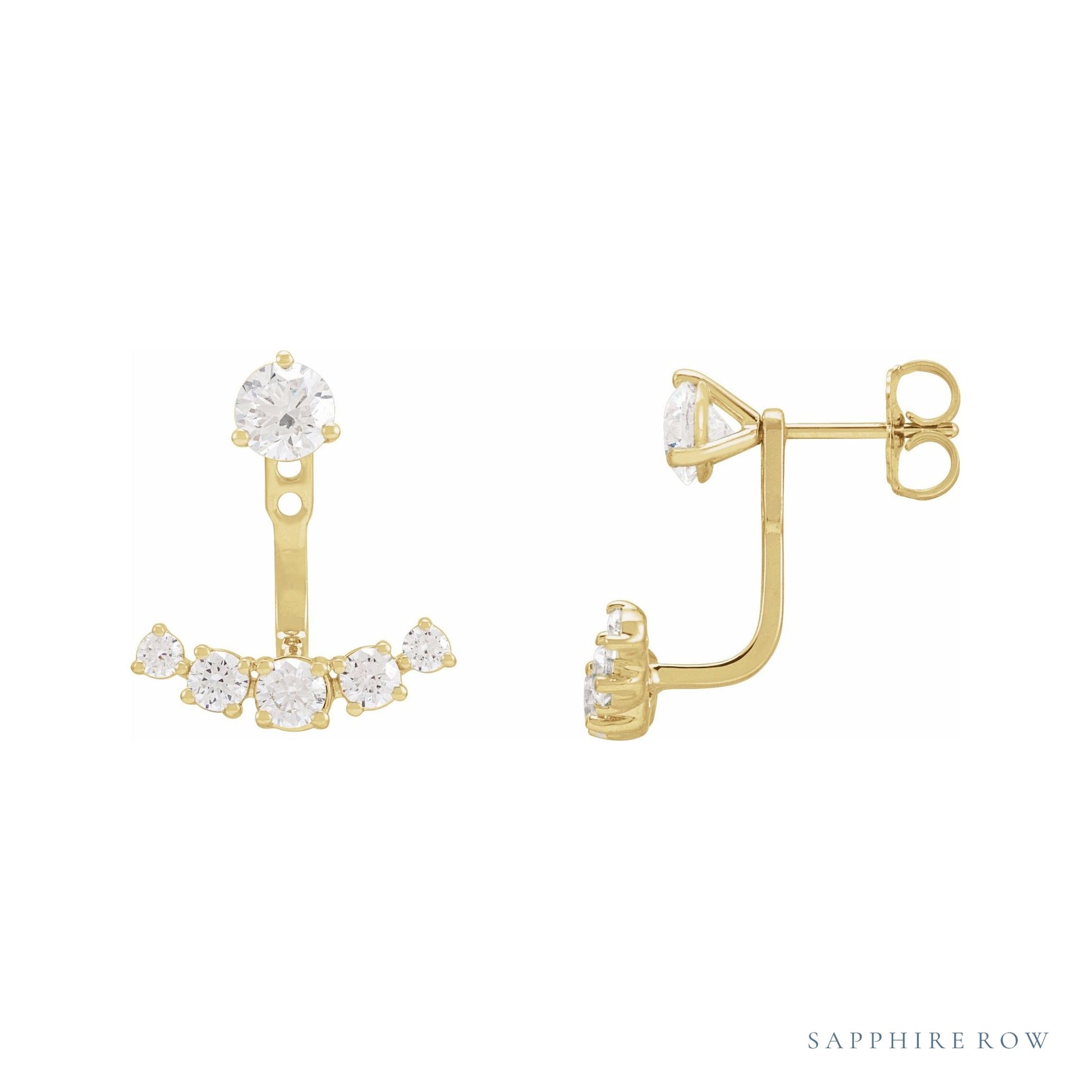 Sapphire Row Lab-Grown Diamond Hanging Bar Jacket Earrings - 14K Yellow Gold (view 3)