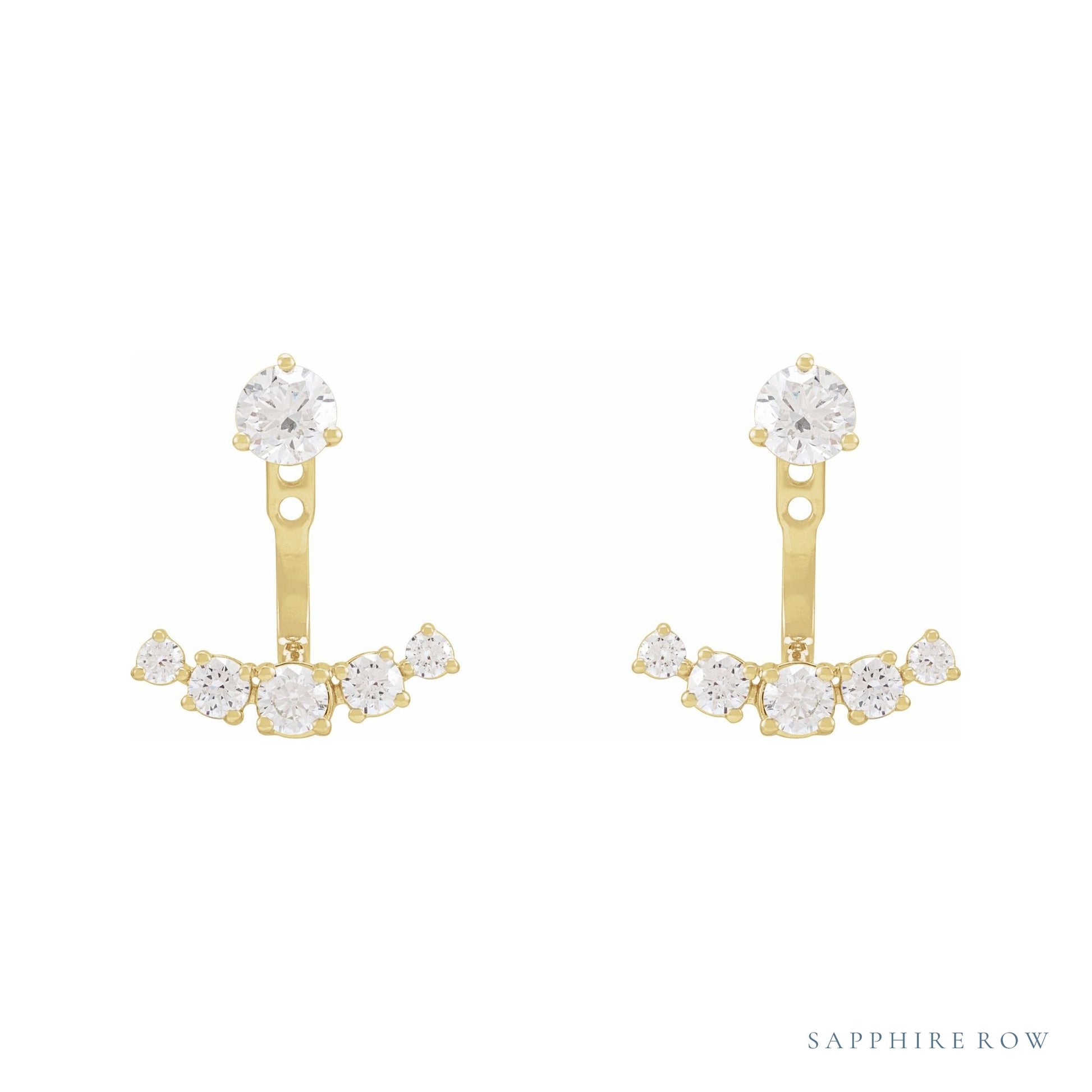 Sapphire Row Lab-Grown Diamond Hanging Bar Jacket Earrings - 14K Yellow Gold (view 4)