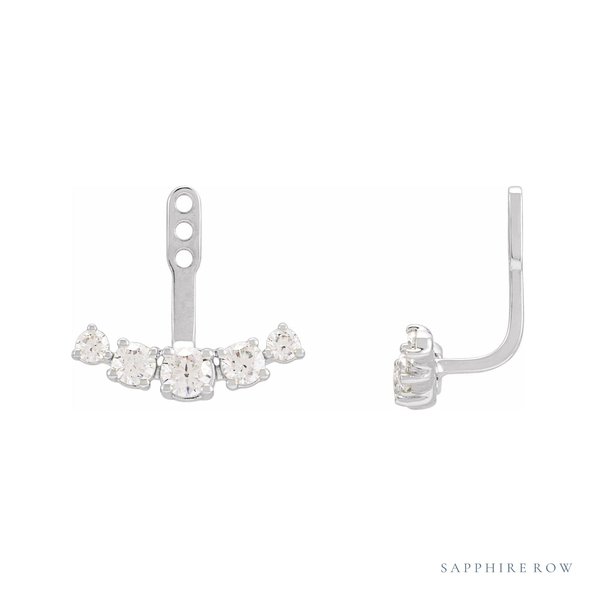 Sapphire Row Lab-Grown Diamond Hanging Bar Jacket Earrings - 14K White Gold