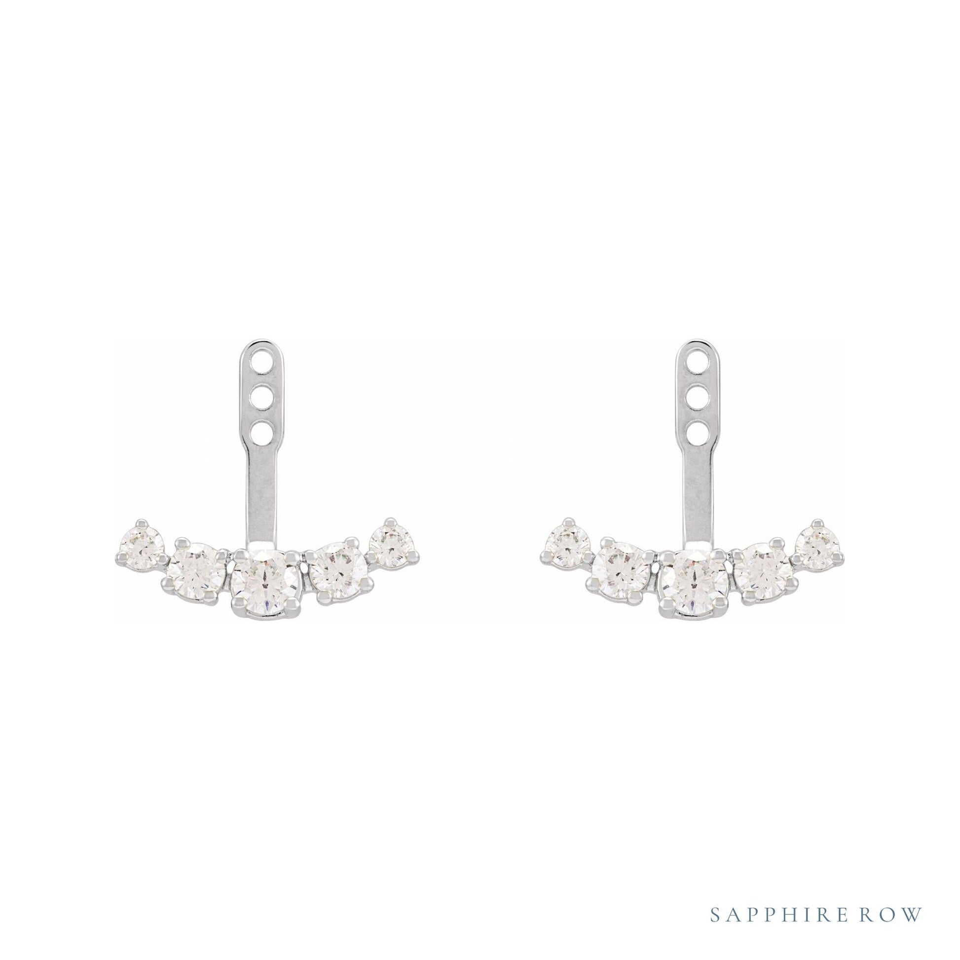Sapphire Row Lab-Grown Diamond Hanging Bar Jacket Earrings - 14K White Gold (view 2)