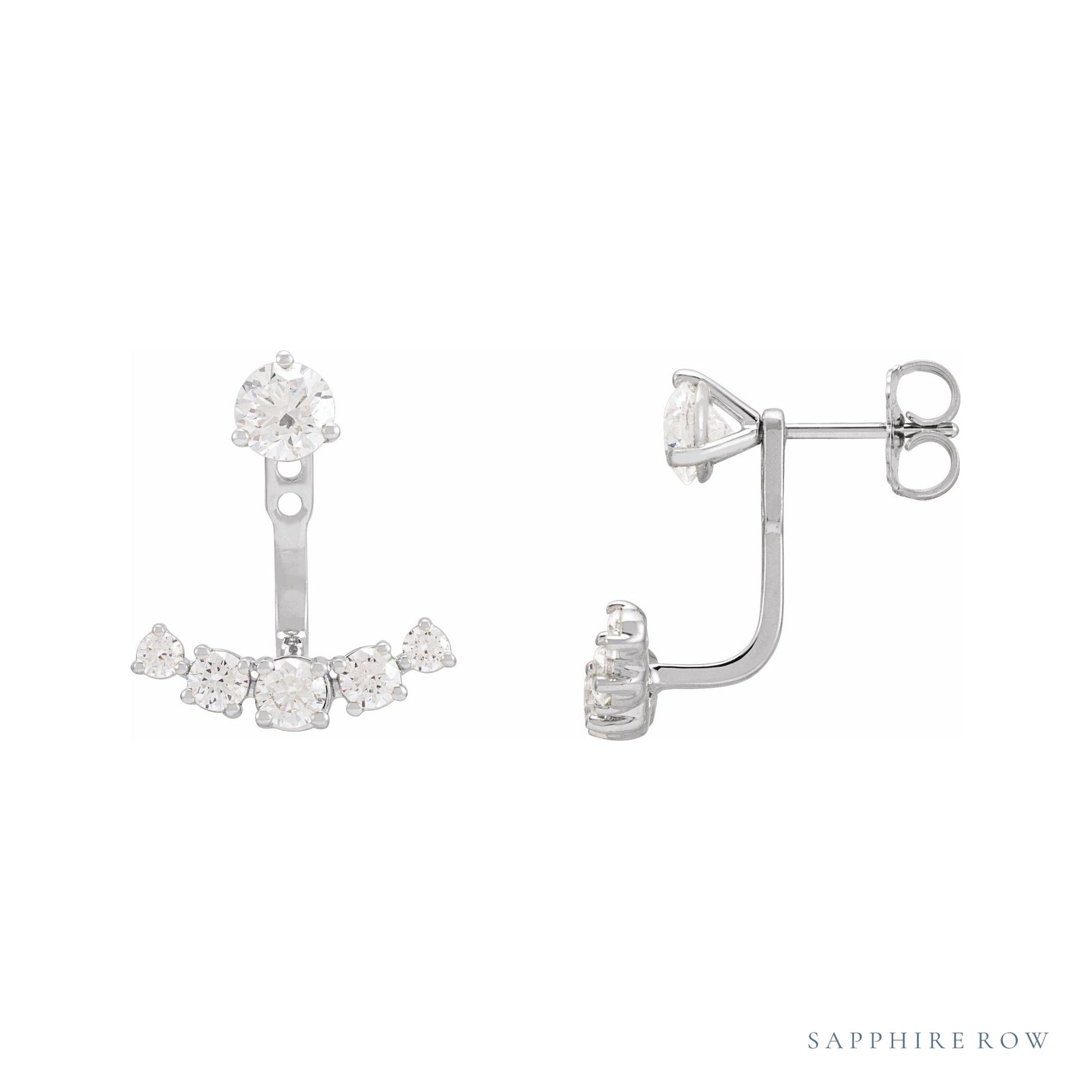 Sapphire Row Lab-Grown Diamond Hanging Bar Jacket Earrings - 14K White Gold (view 3)