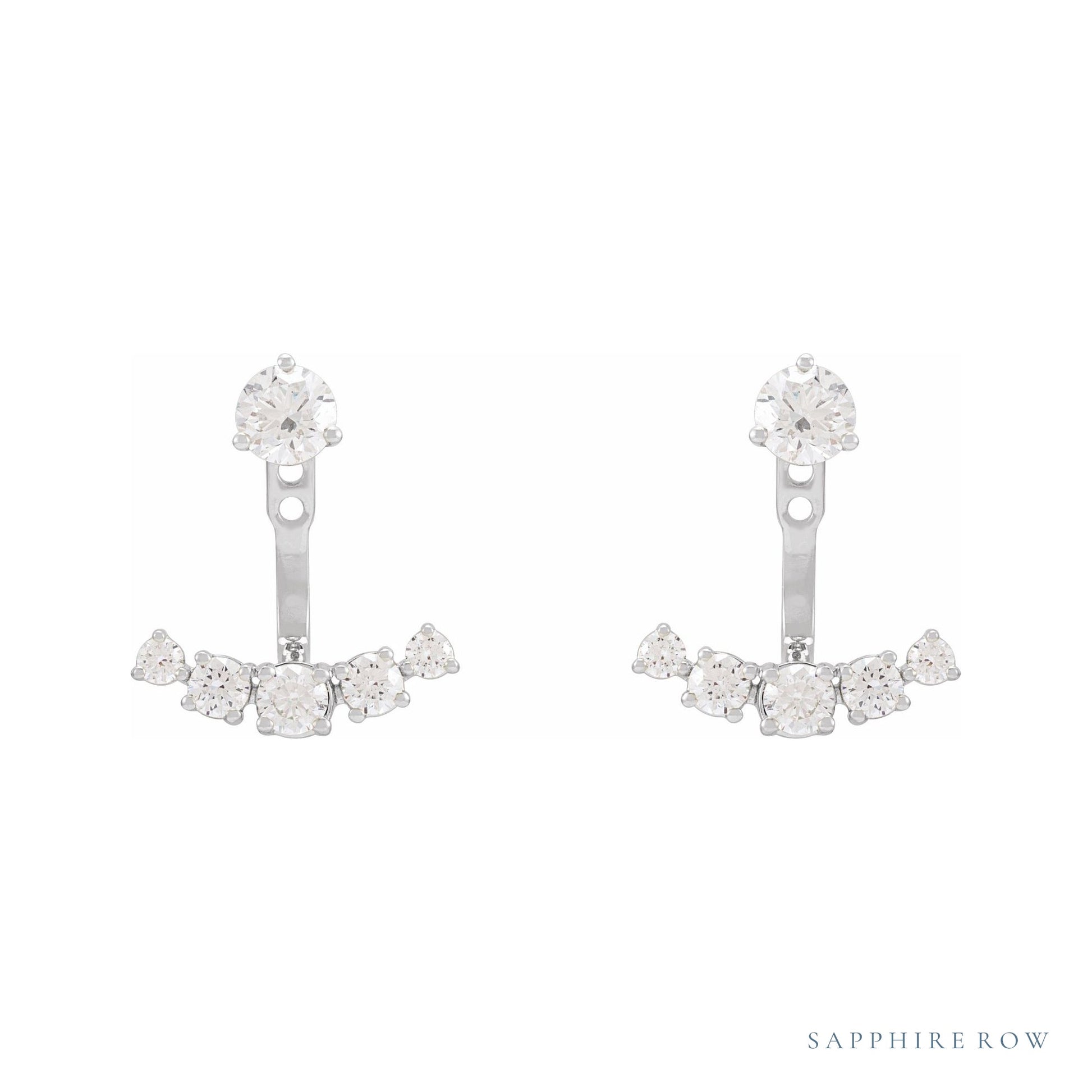 Sapphire Row Lab-Grown Diamond Hanging Bar Jacket Earrings - 14K White Gold (view 4)