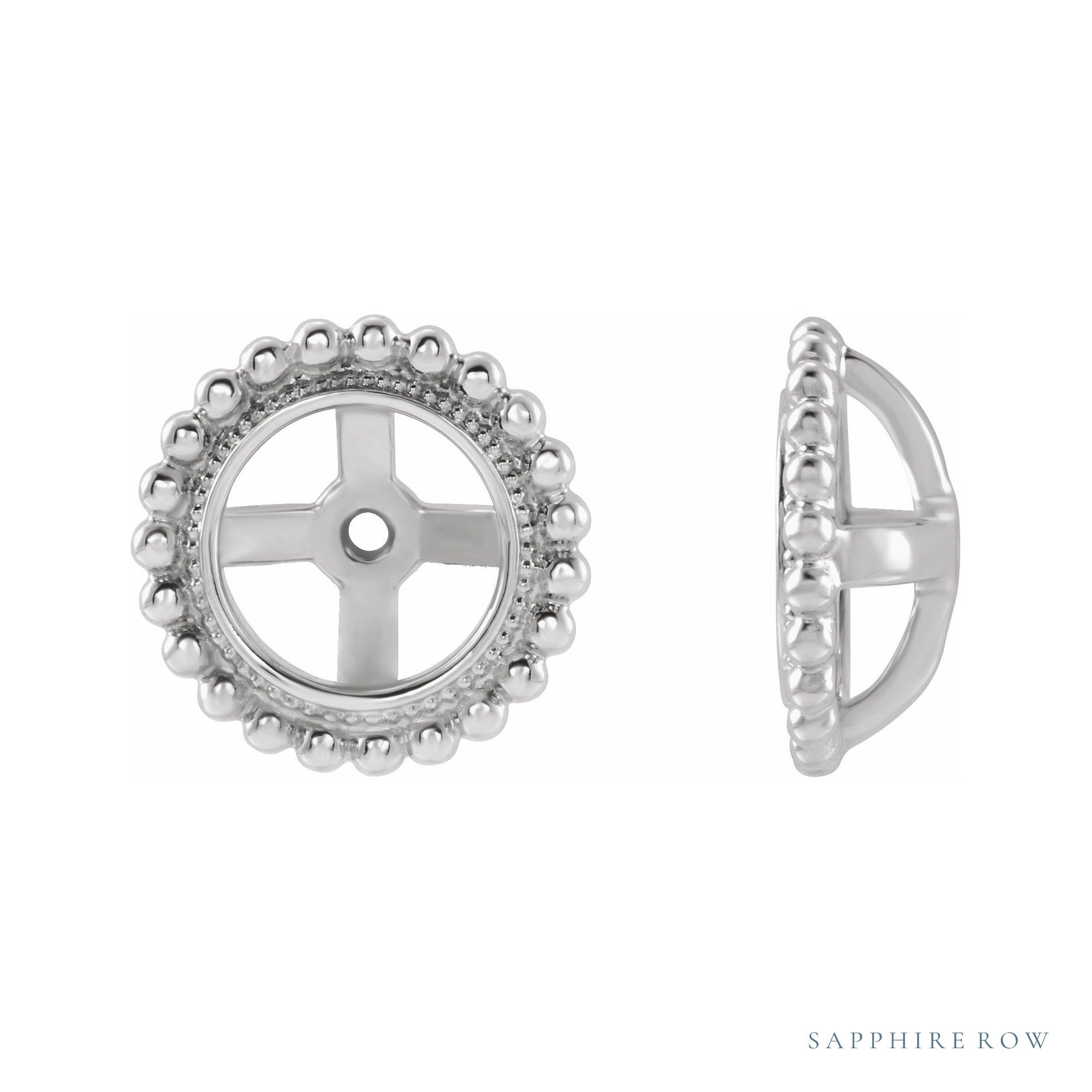 Sapphire Row Gold Beaded Halo Jacket Earrings - 14K White Gold