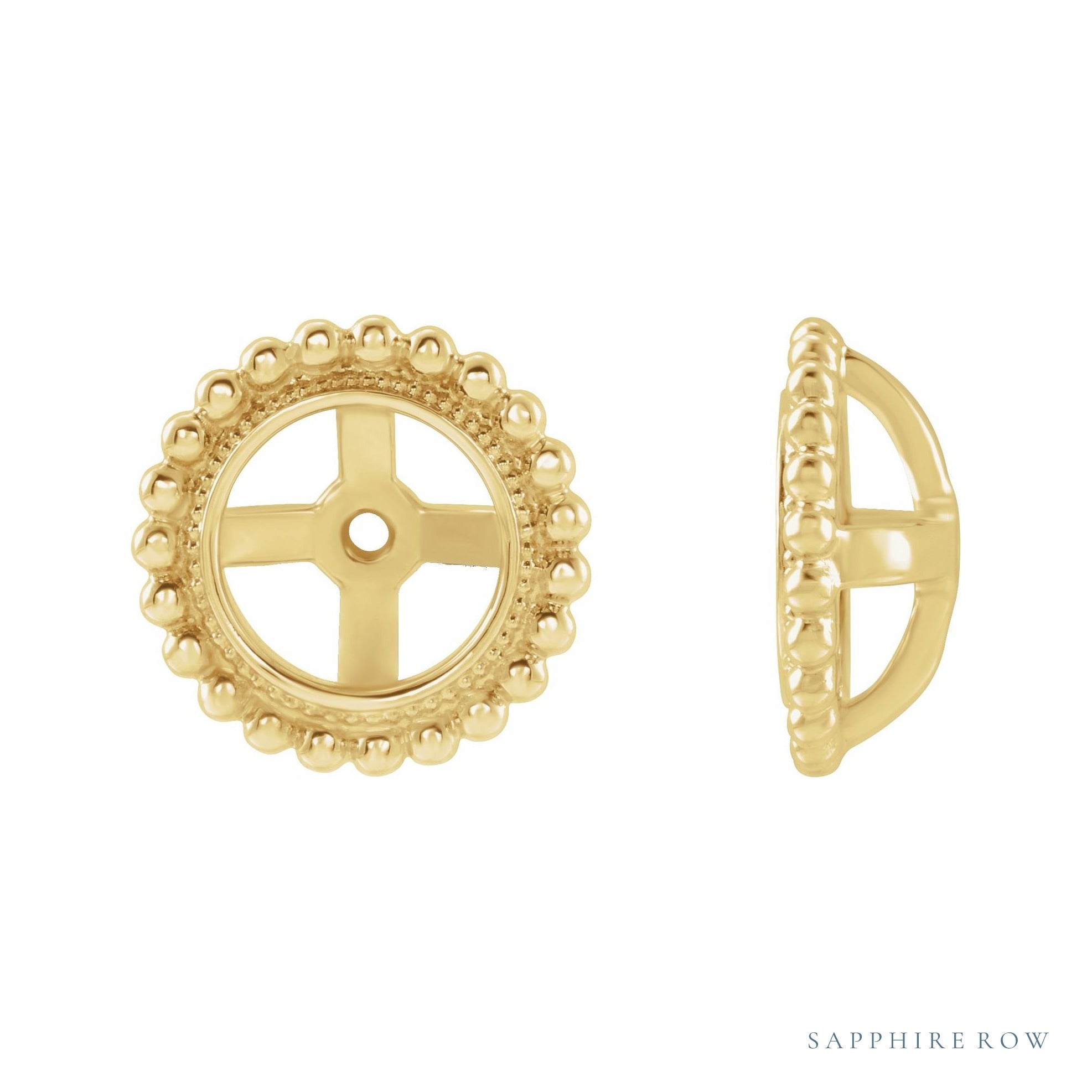 Sapphire Row Gold Beaded Halo Jacket Earrings - 14K Yellow Gold