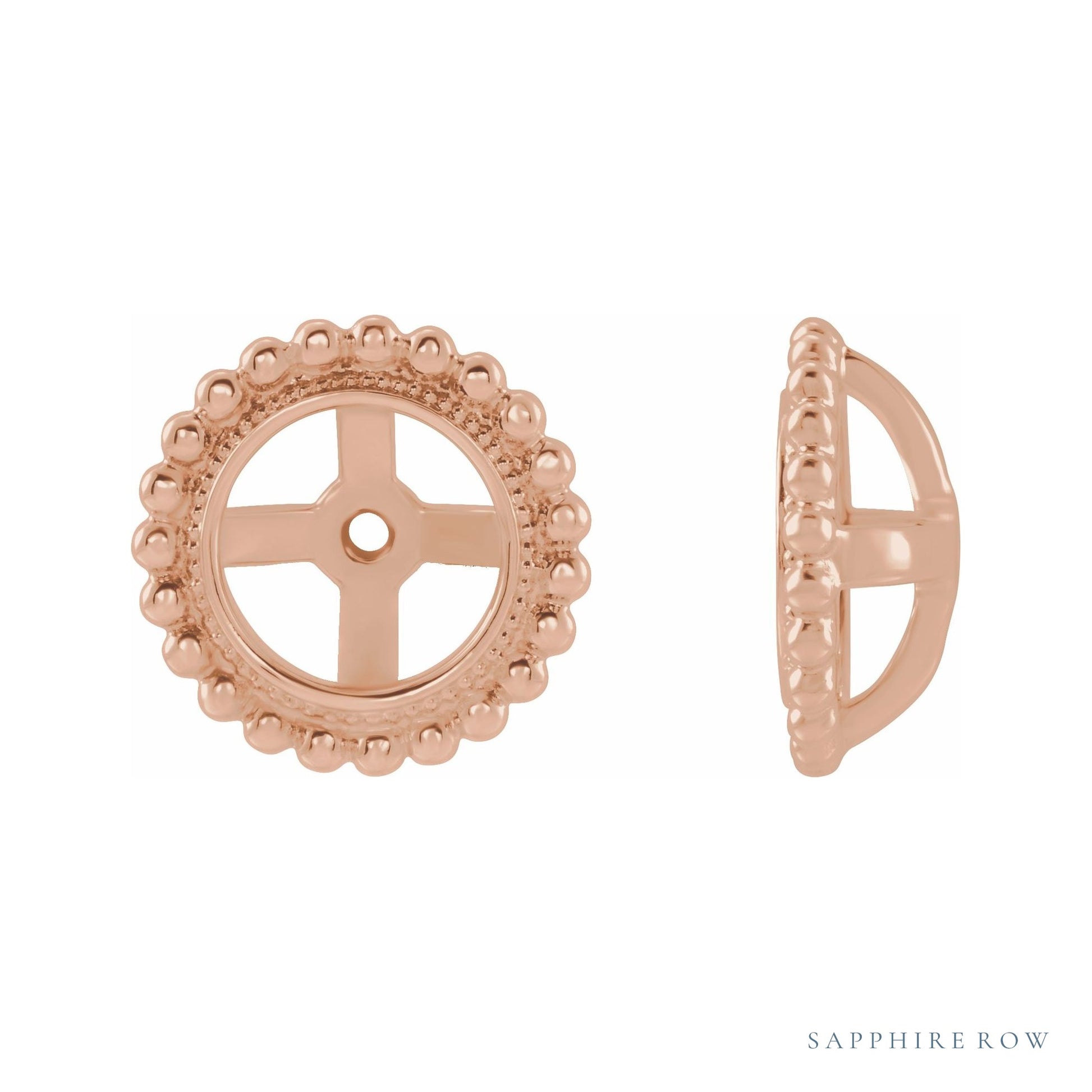 Sapphire Row Gold Beaded Halo Jacket Earrings - 14K Rose Gold