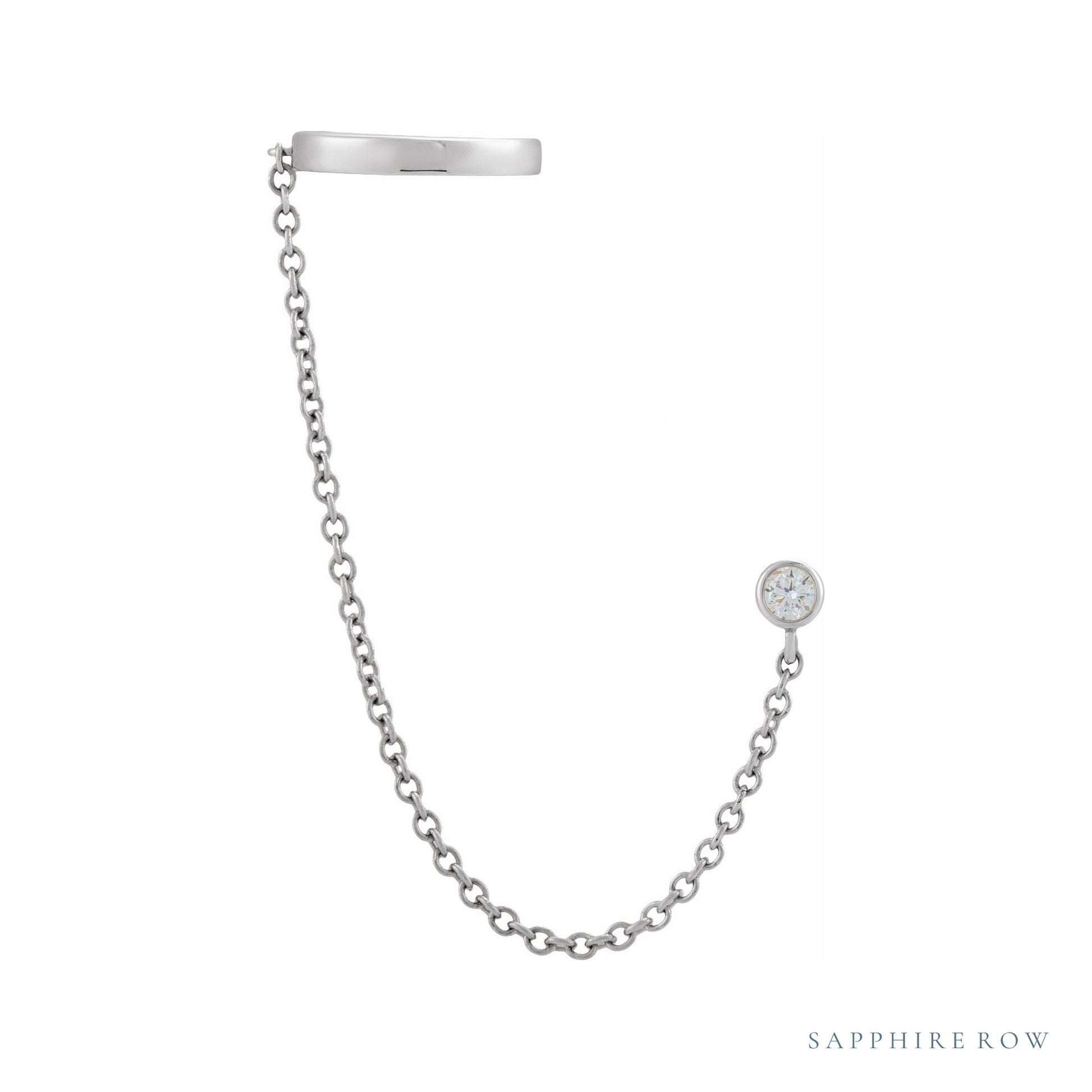 Sapphire Row Natural Diamond Chain Ear Cuff - 14K White Gold
