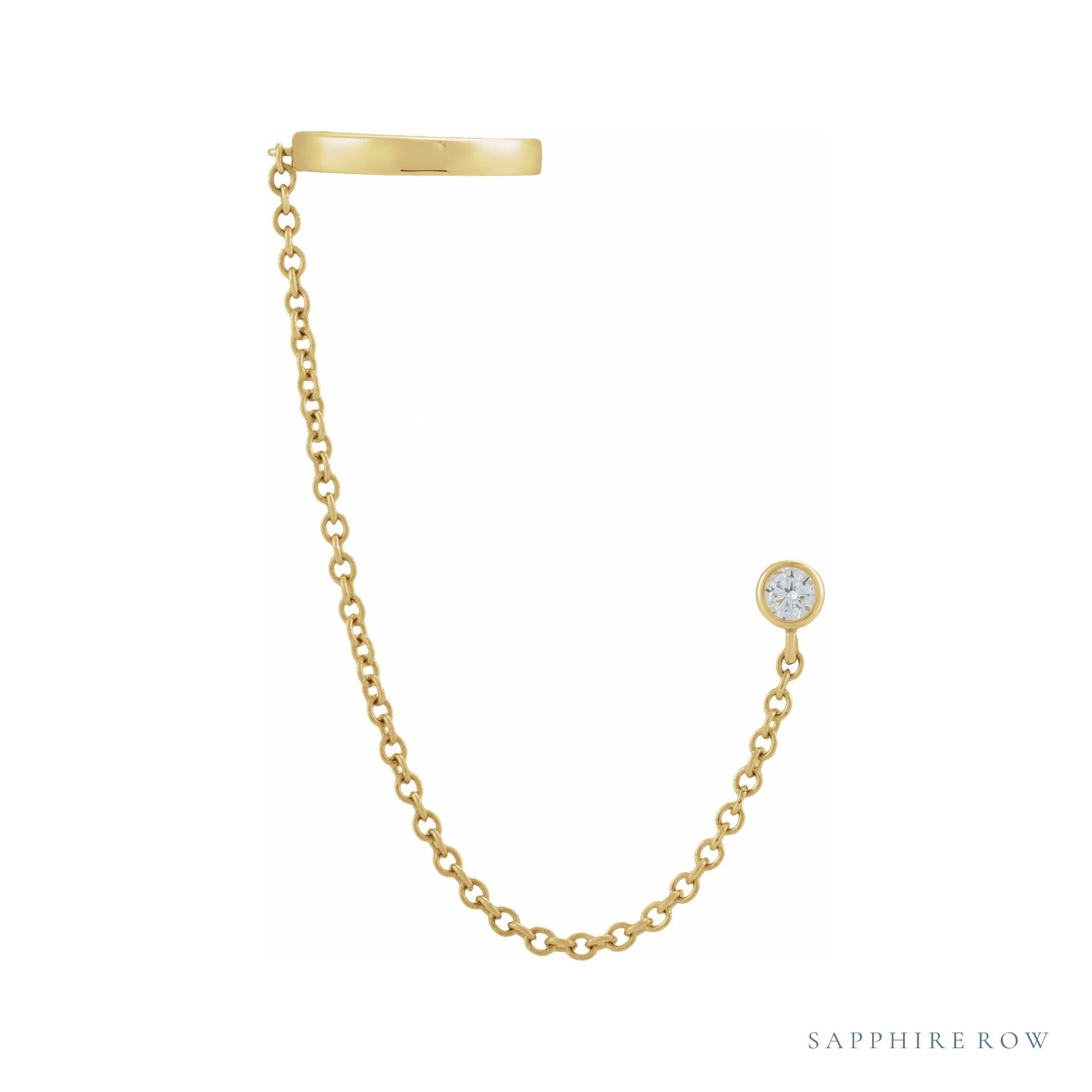 Sapphire Row Natural Diamond Chain Ear Cuff - 14K Yellow Gold