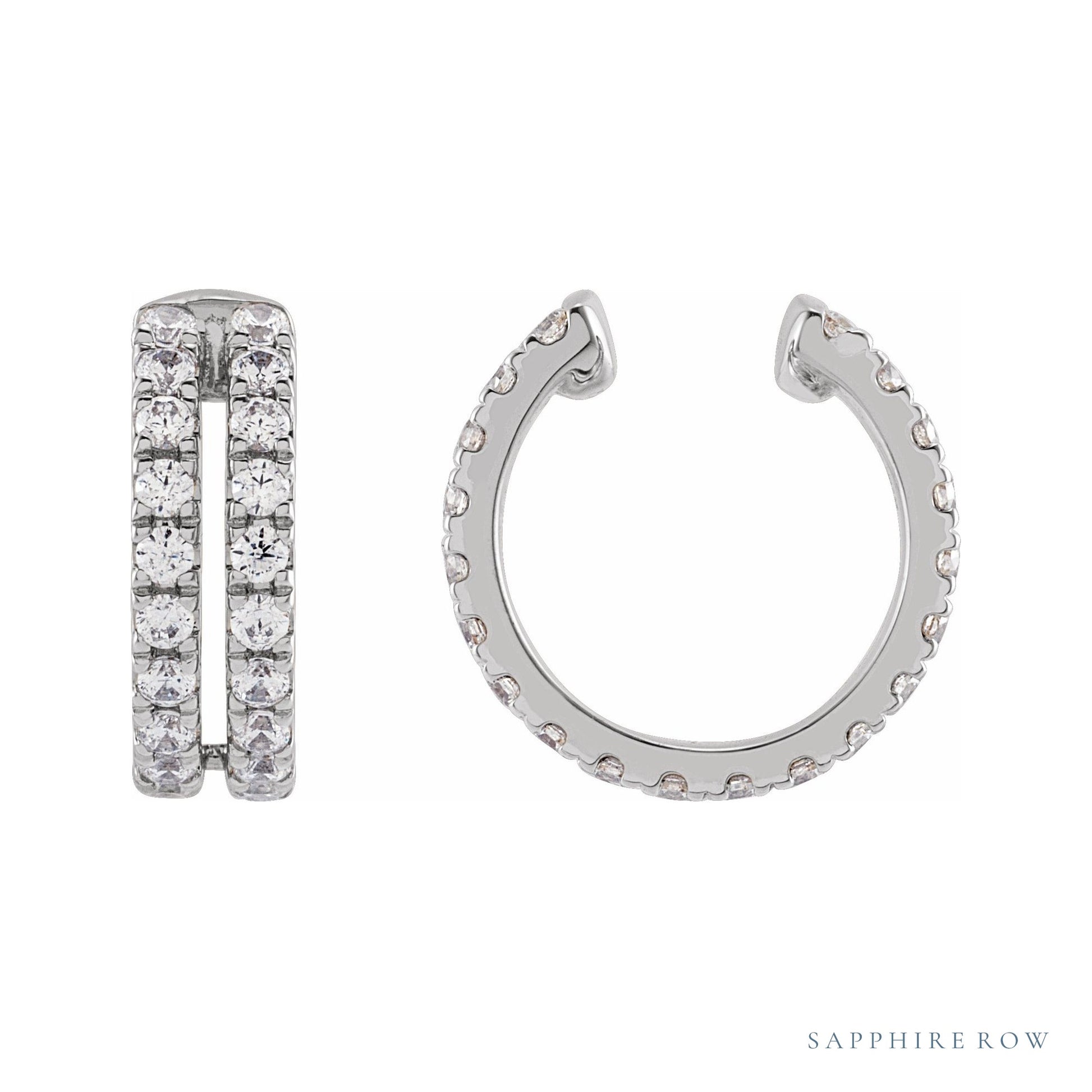 Sapphire Row Lab-Grown Diamond Double Pavé Ear Cuff - 14K White Gold