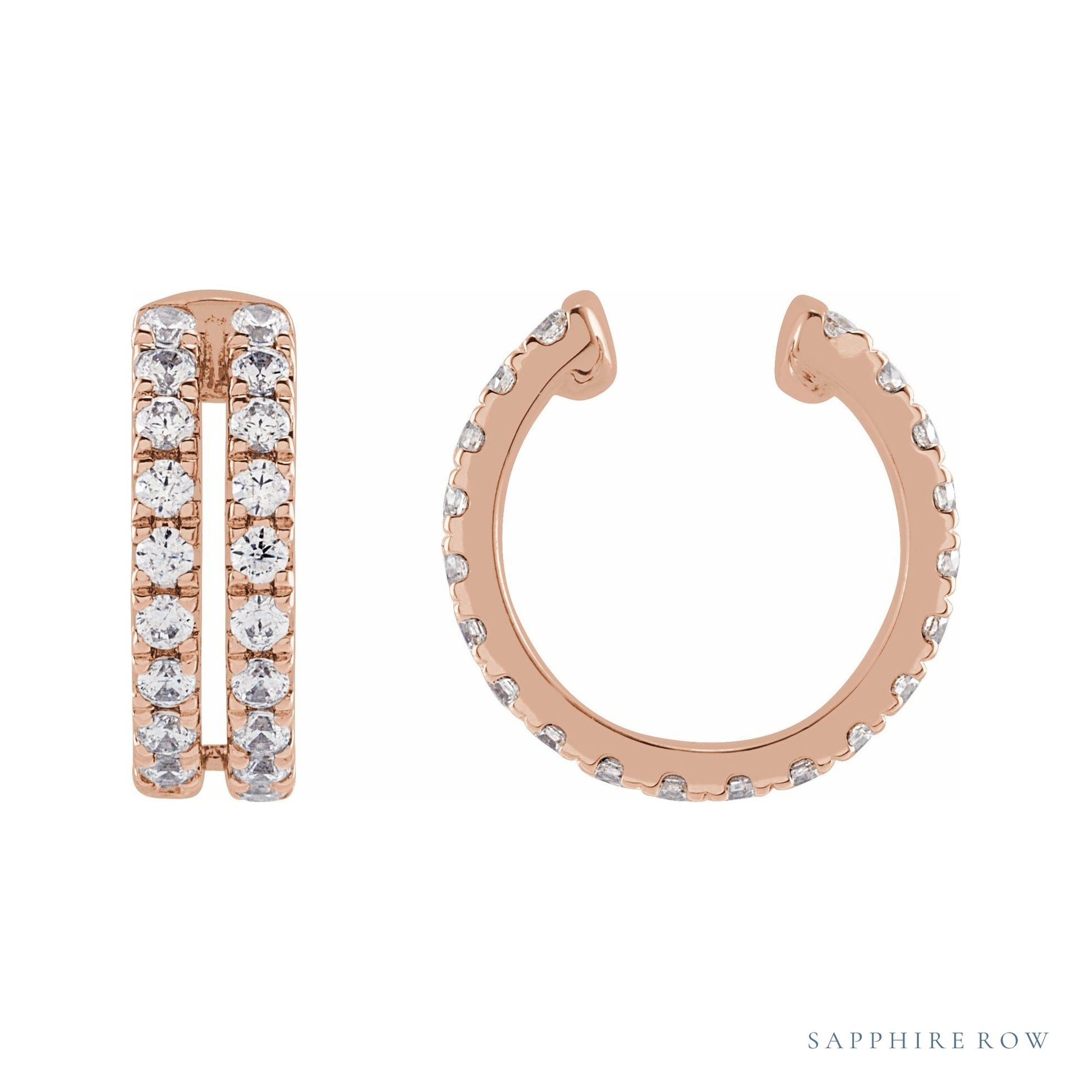 Sapphire Row Lab-Grown Diamond Double Pavé Ear Cuff - 14K Rose Gold