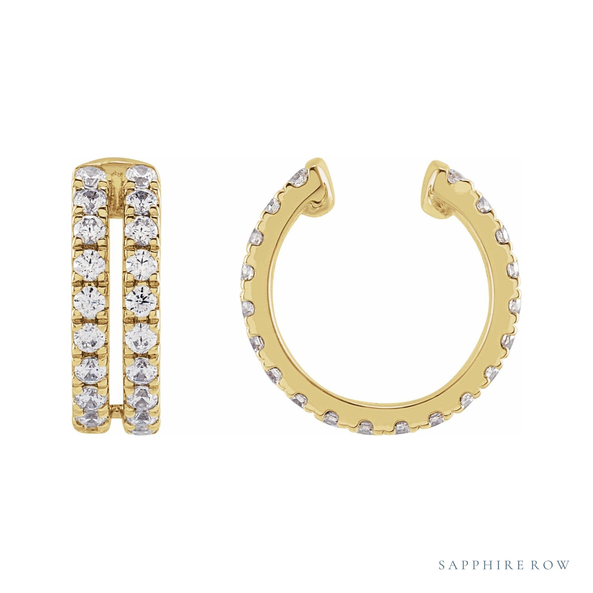 Sapphire Row Lab-Grown Diamond Double Pavé Ear Cuff - 14K Yellow Gold