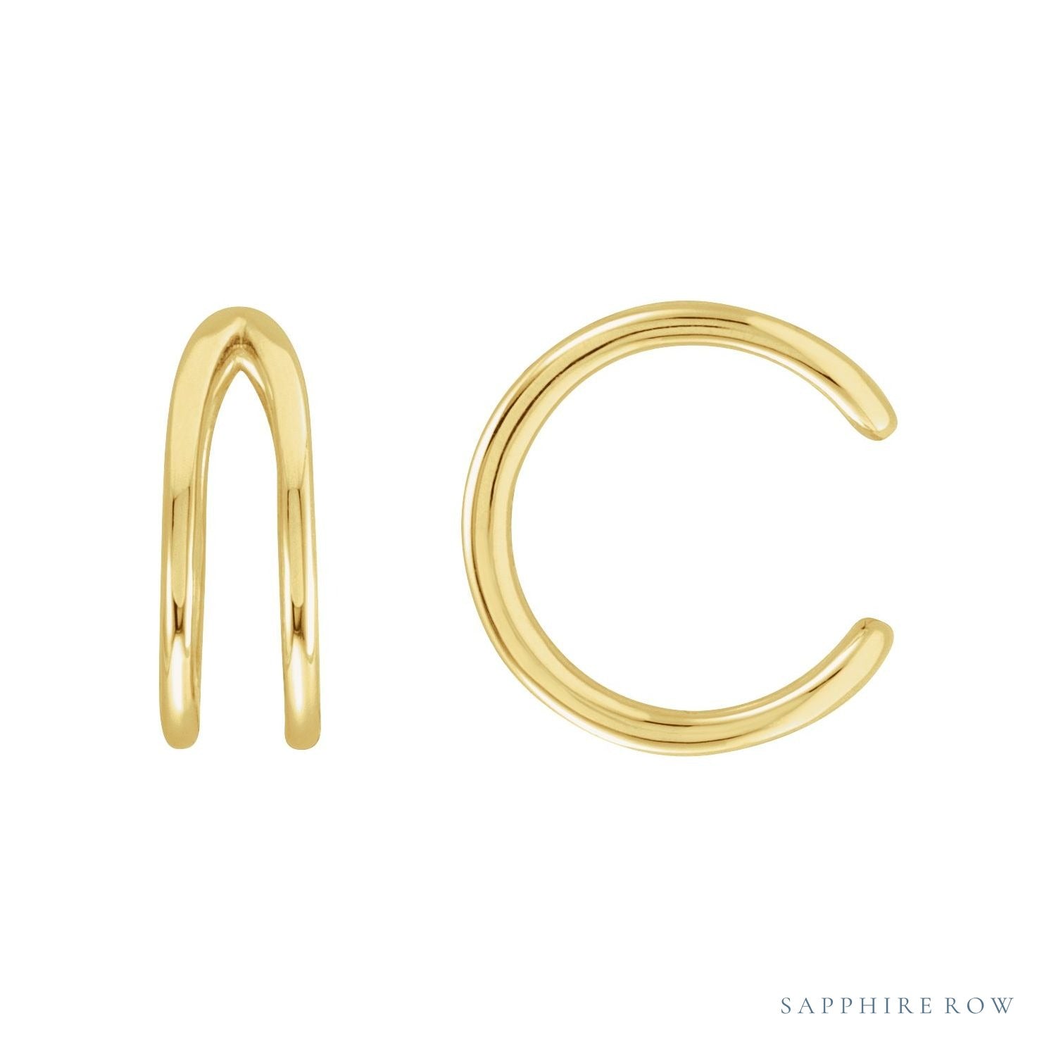 Sapphire Row Gold Negative-Space Ear Cuff - 14K Yellow Gold