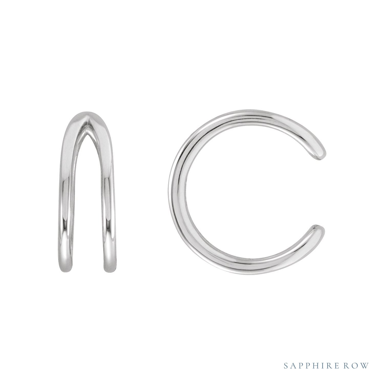 Sapphire Row Gold Negative-Space Ear Cuff - 14K White Gold