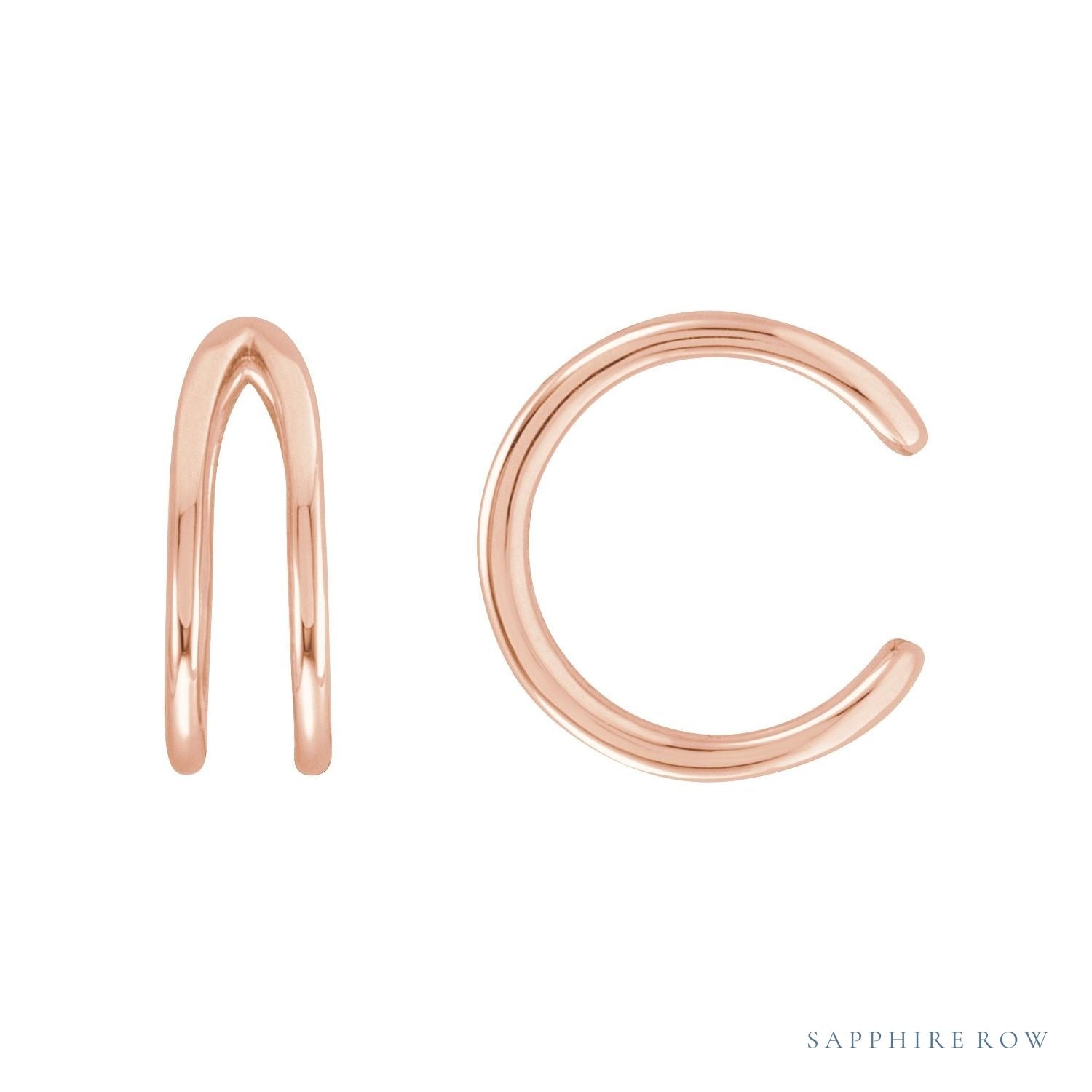 Sapphire Row Gold Negative-Space Ear Cuff - 14K Rose Gold