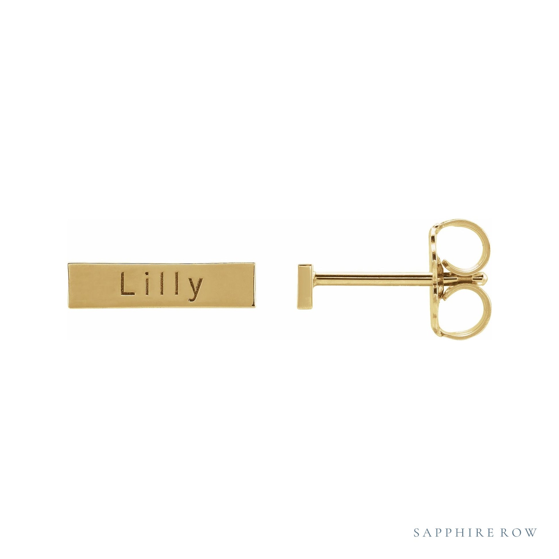 Sapphire Row Engravable Bar Earrings - 14K Yellow Gold (view 3)