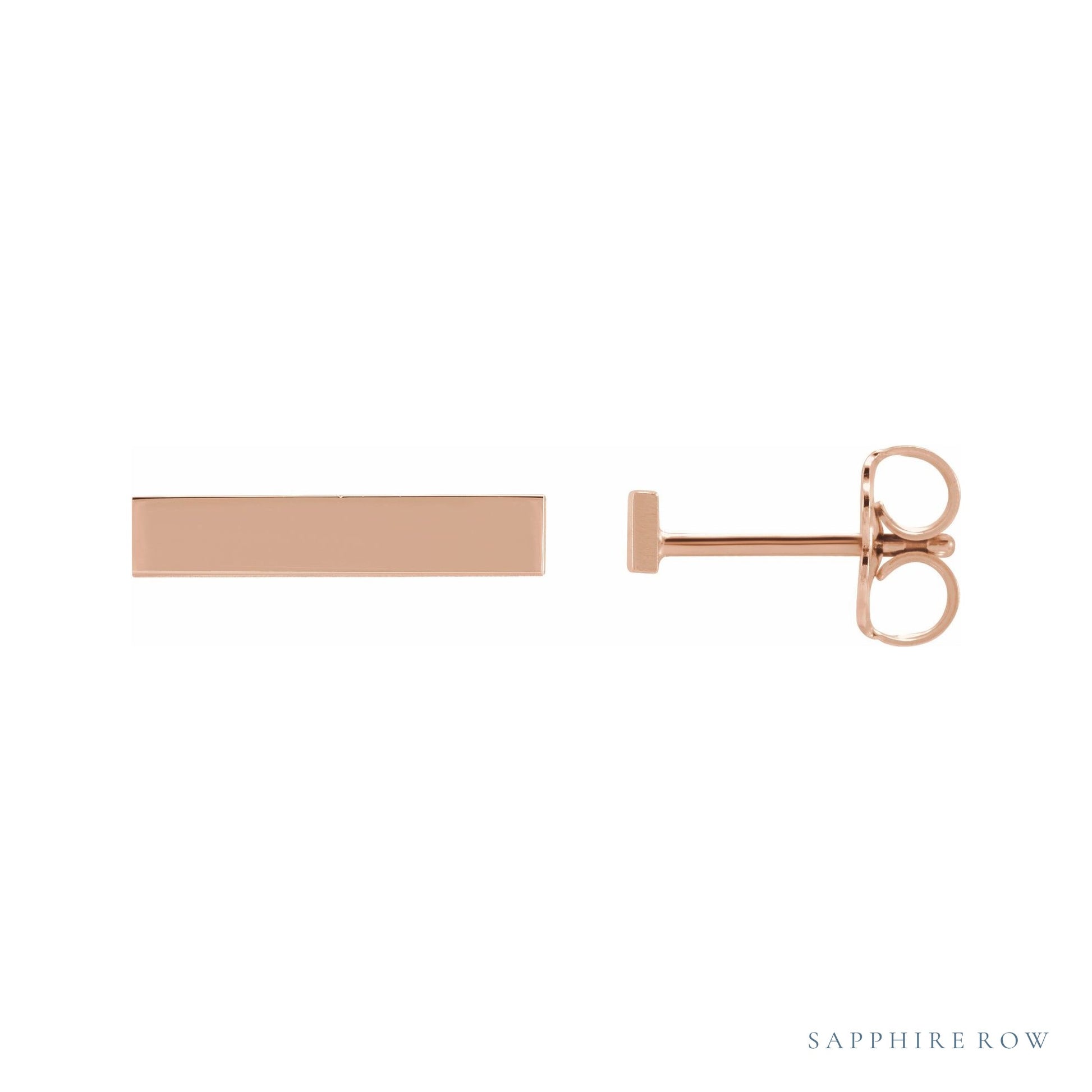 Sapphire Row Engravable Bar Earrings - 14K Rose Gold